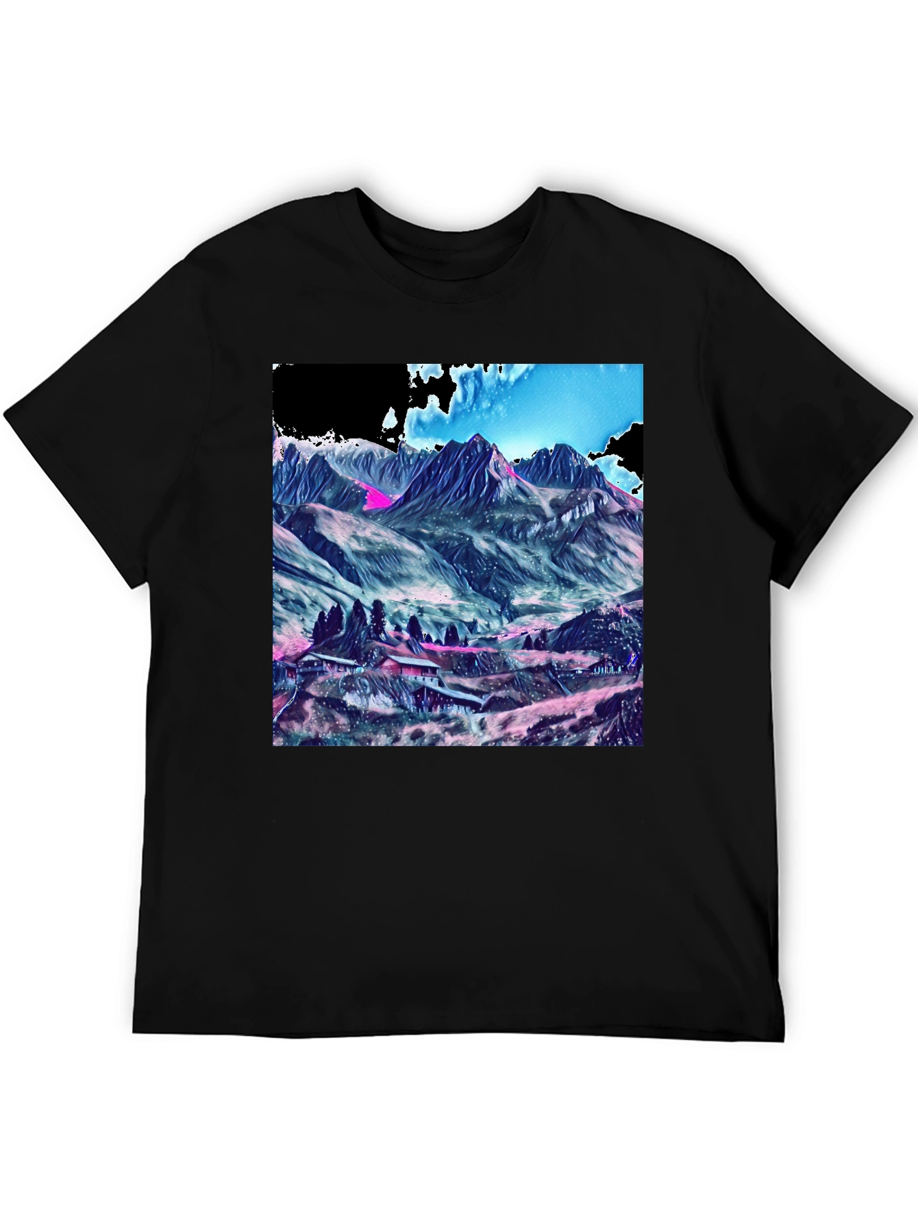 Black Mountains Graphic Tee - Stylish Black Cotton T-Shirt view 5