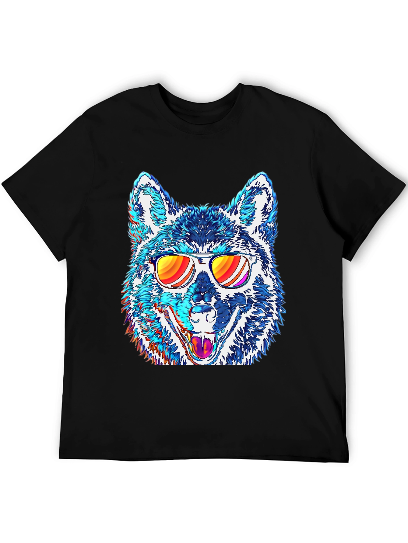 Black Cool Wolf Graphic Tee view 5