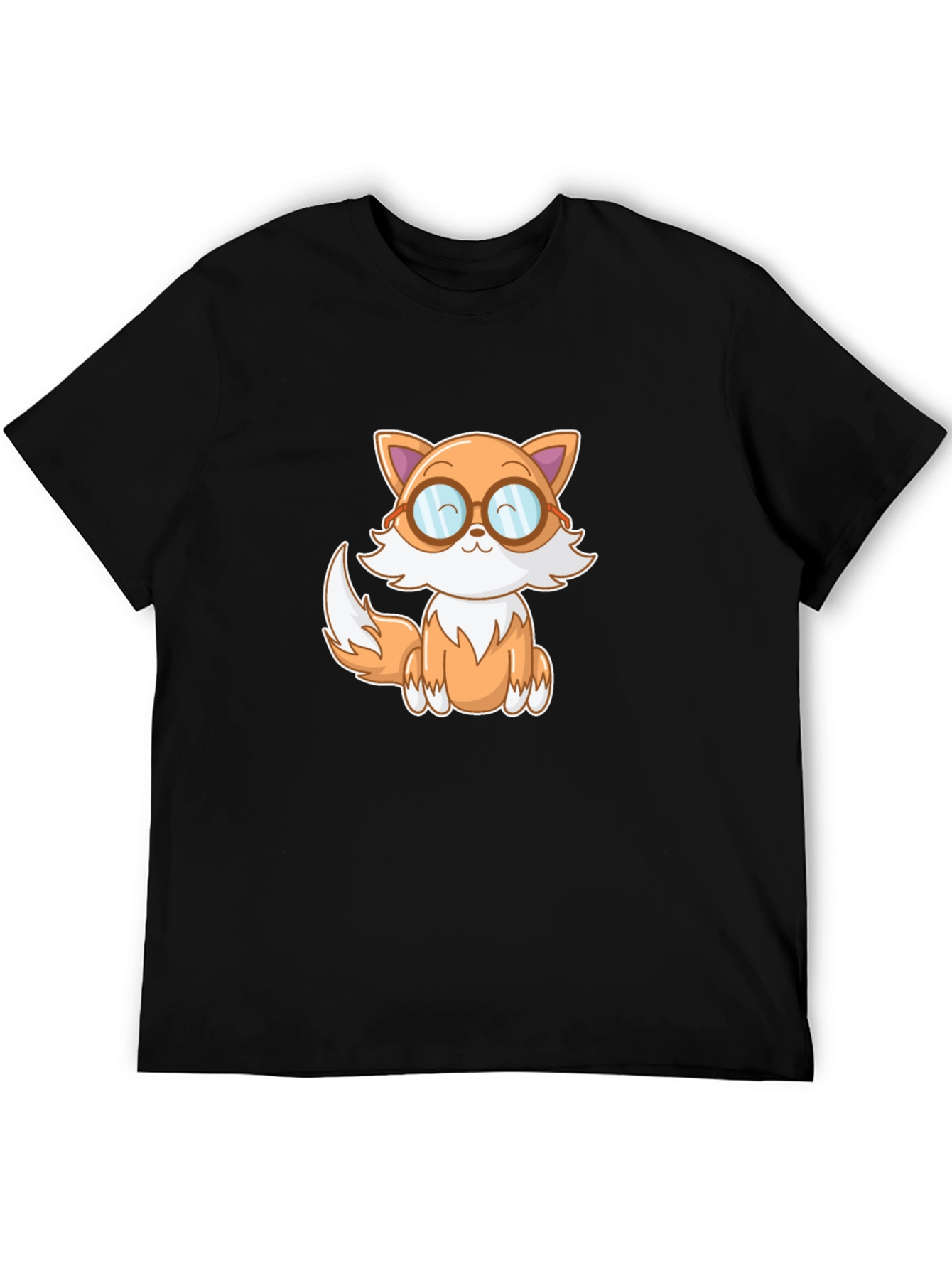 Black Cute Cartoon Fox T-Shirt - Black view 5