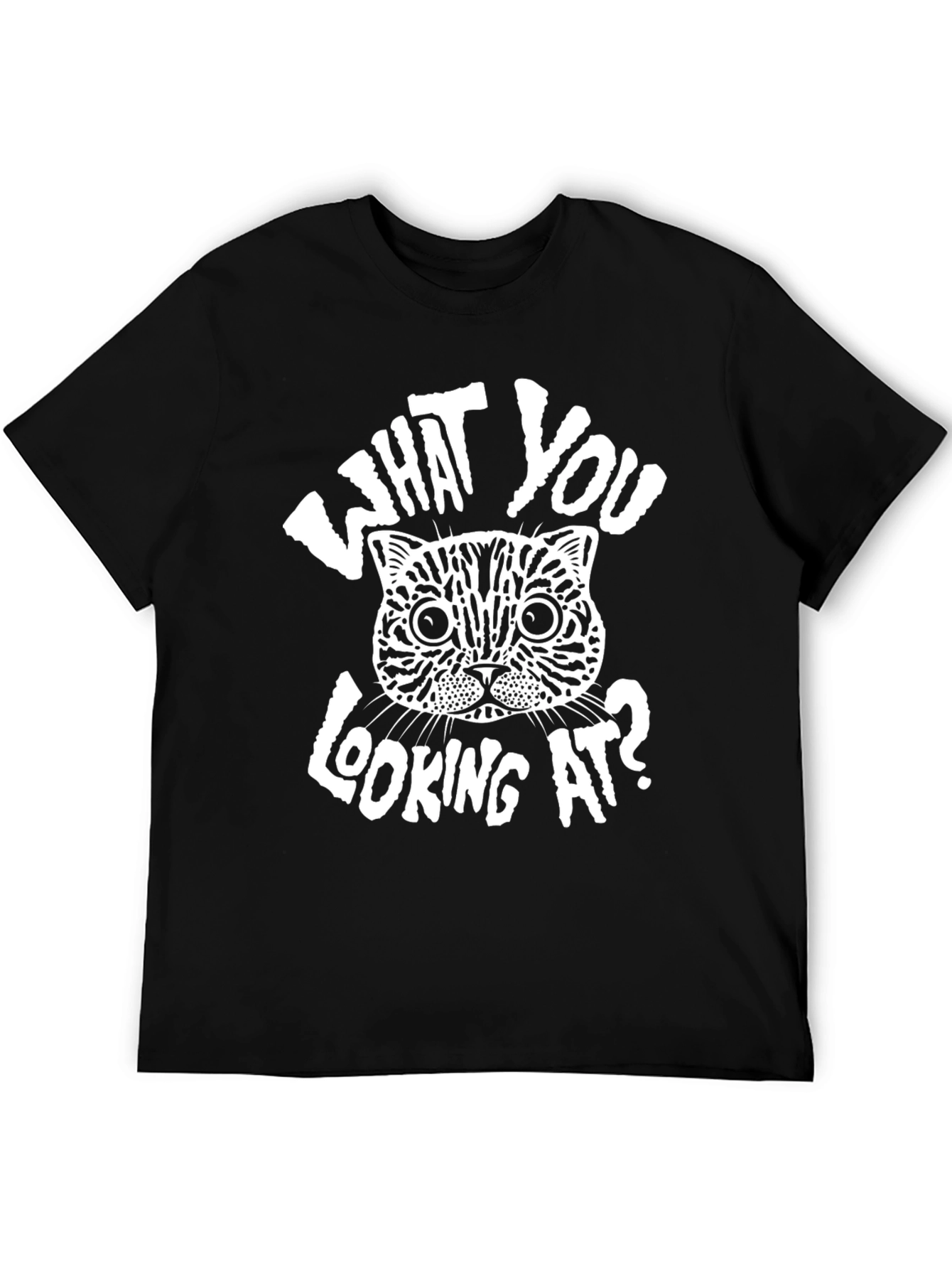 Black Funny Cat Graphic T-Shirt - What You Looking At? Tee view 5