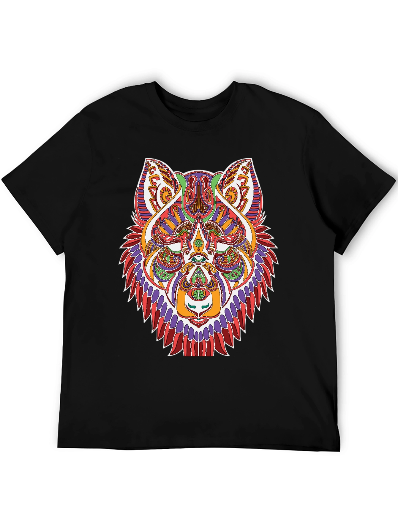 Black Psychedelic Wolf Graphic Tee - Black Unisex Shirt view 5