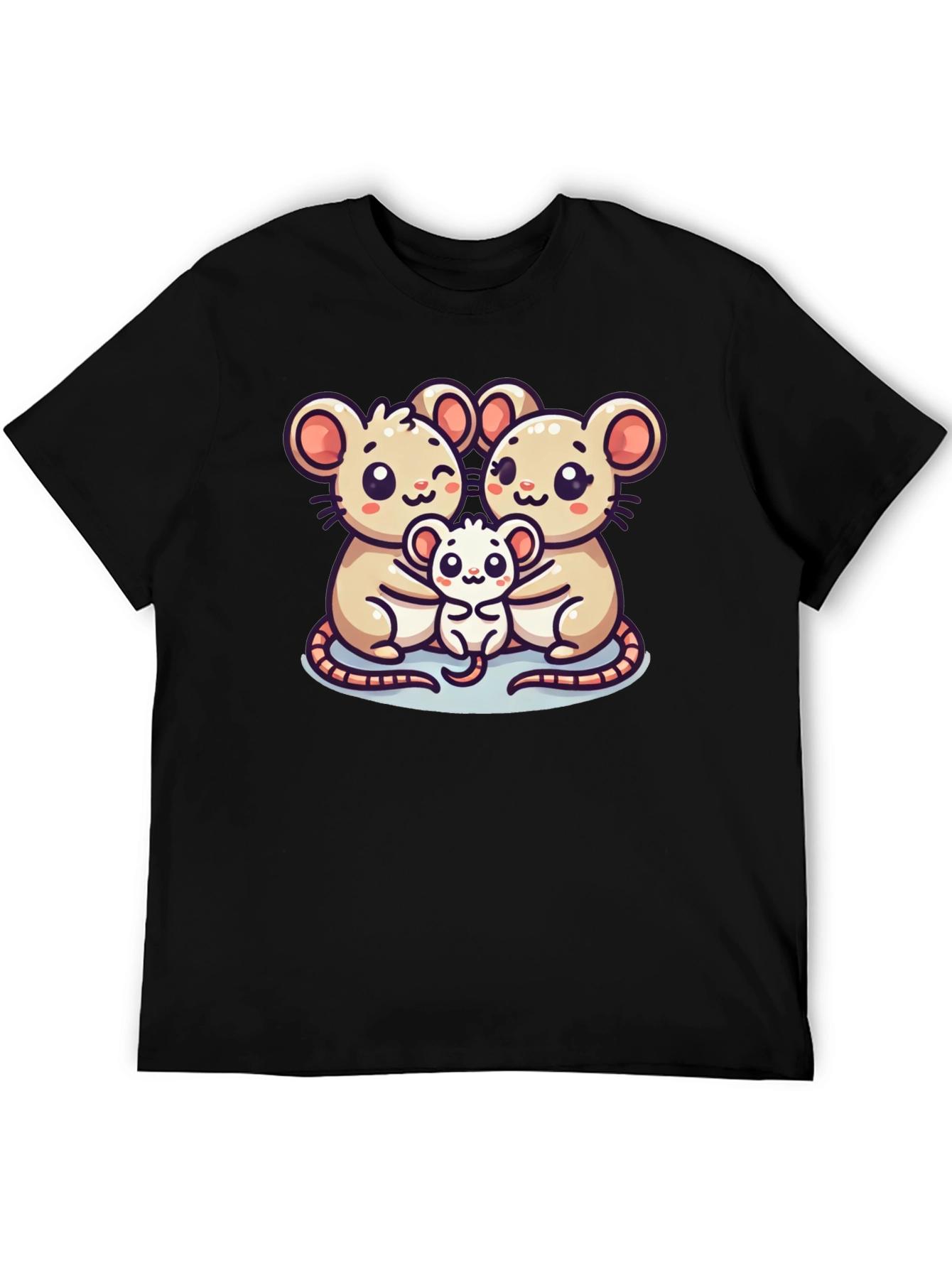 Black Cute Mouse Family Graphic Black T-Shirt view 5