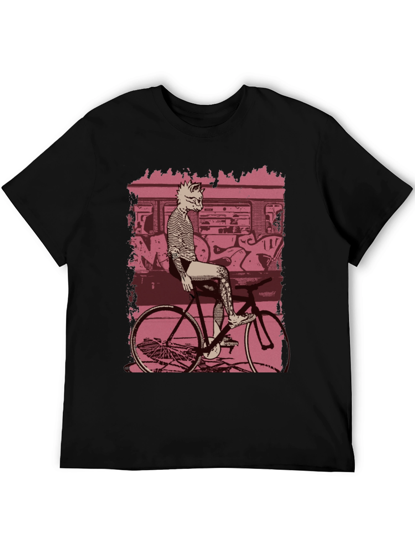 Black Urban Cat Biker T-Shirt - Street Style Tee view 5
