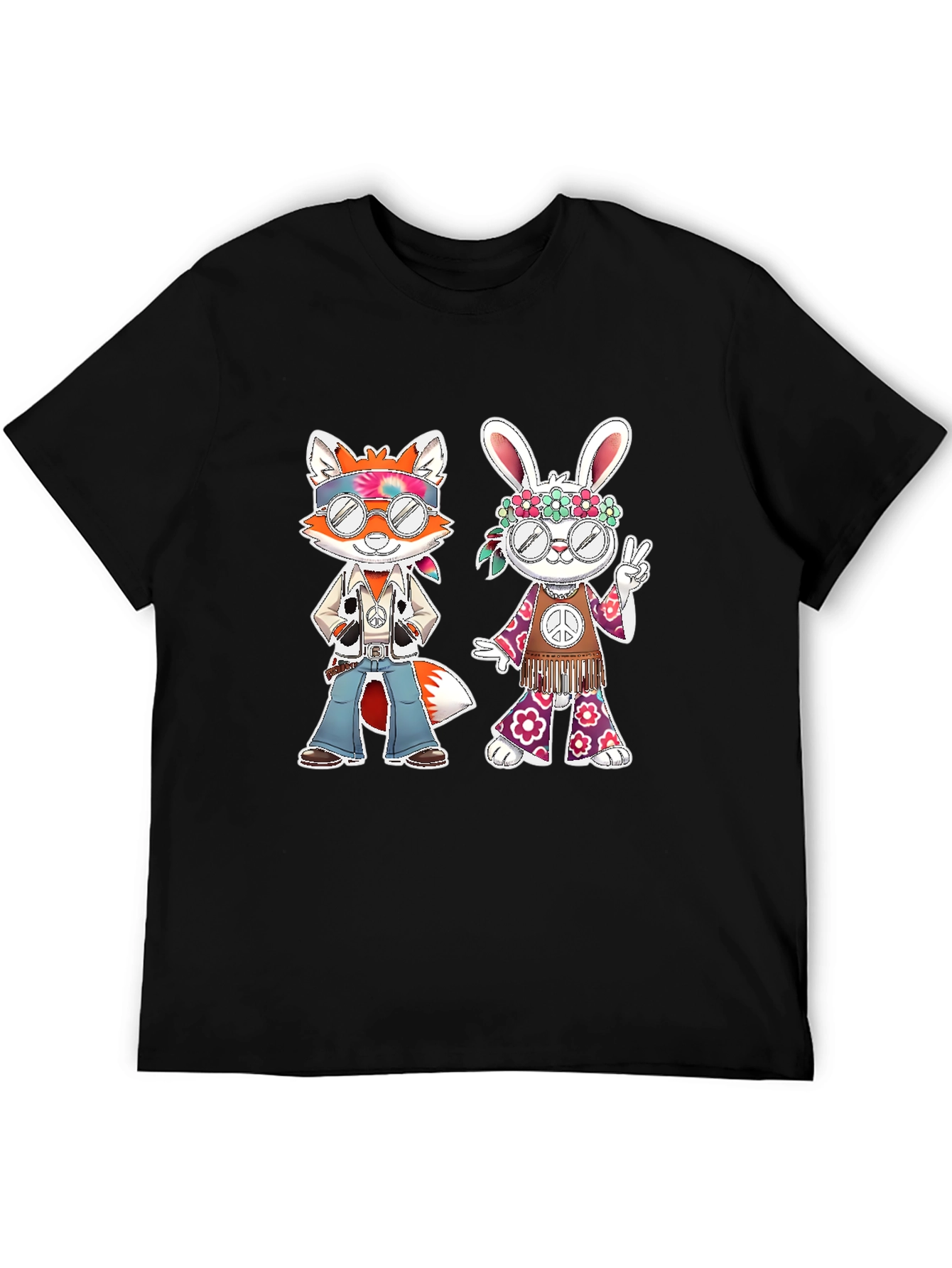 Black Hippie Fox & Rabbit Graphic Tee view 5