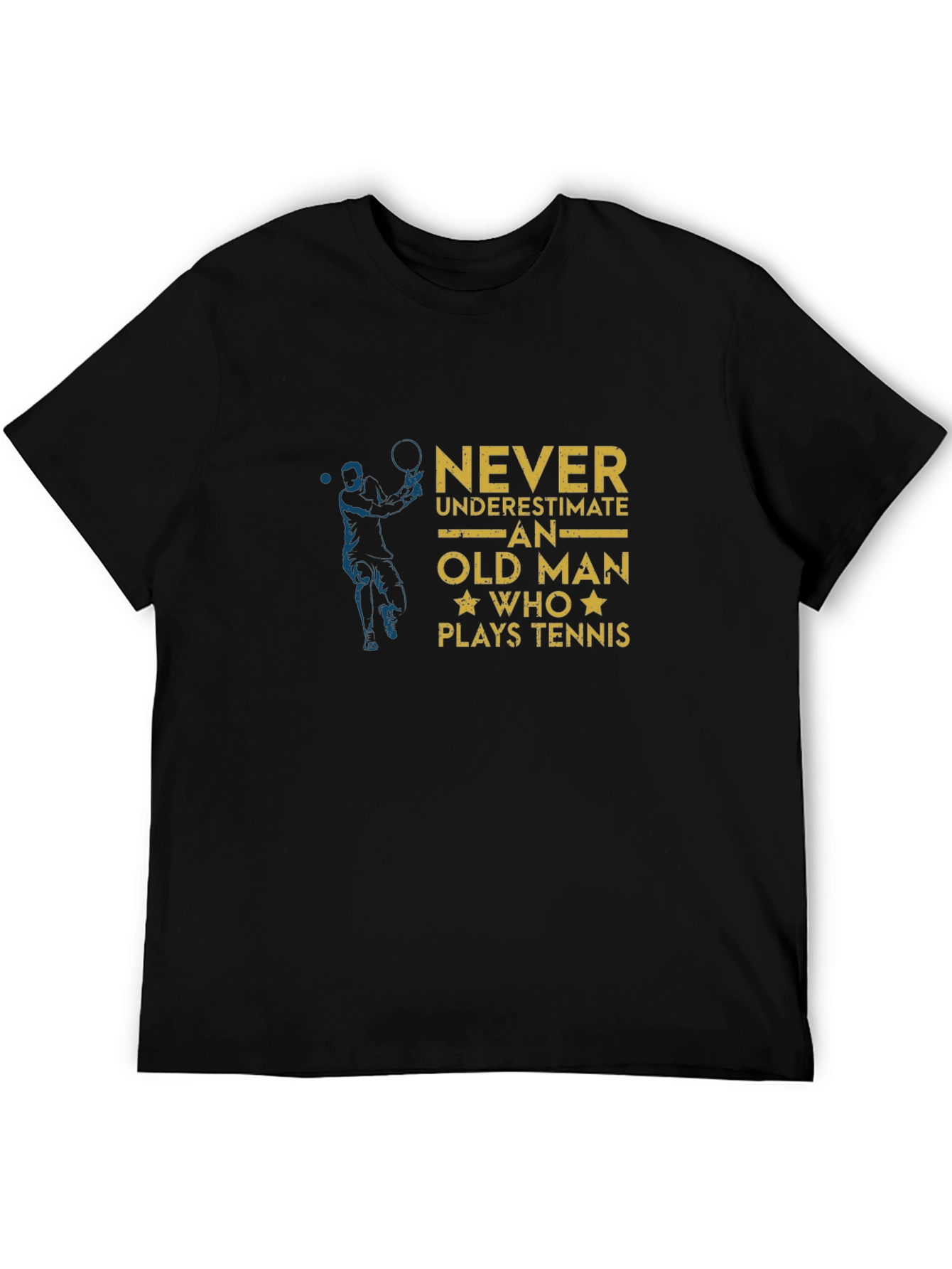 Black Funny Old Man Tennis Player Black T-Shirt view 5