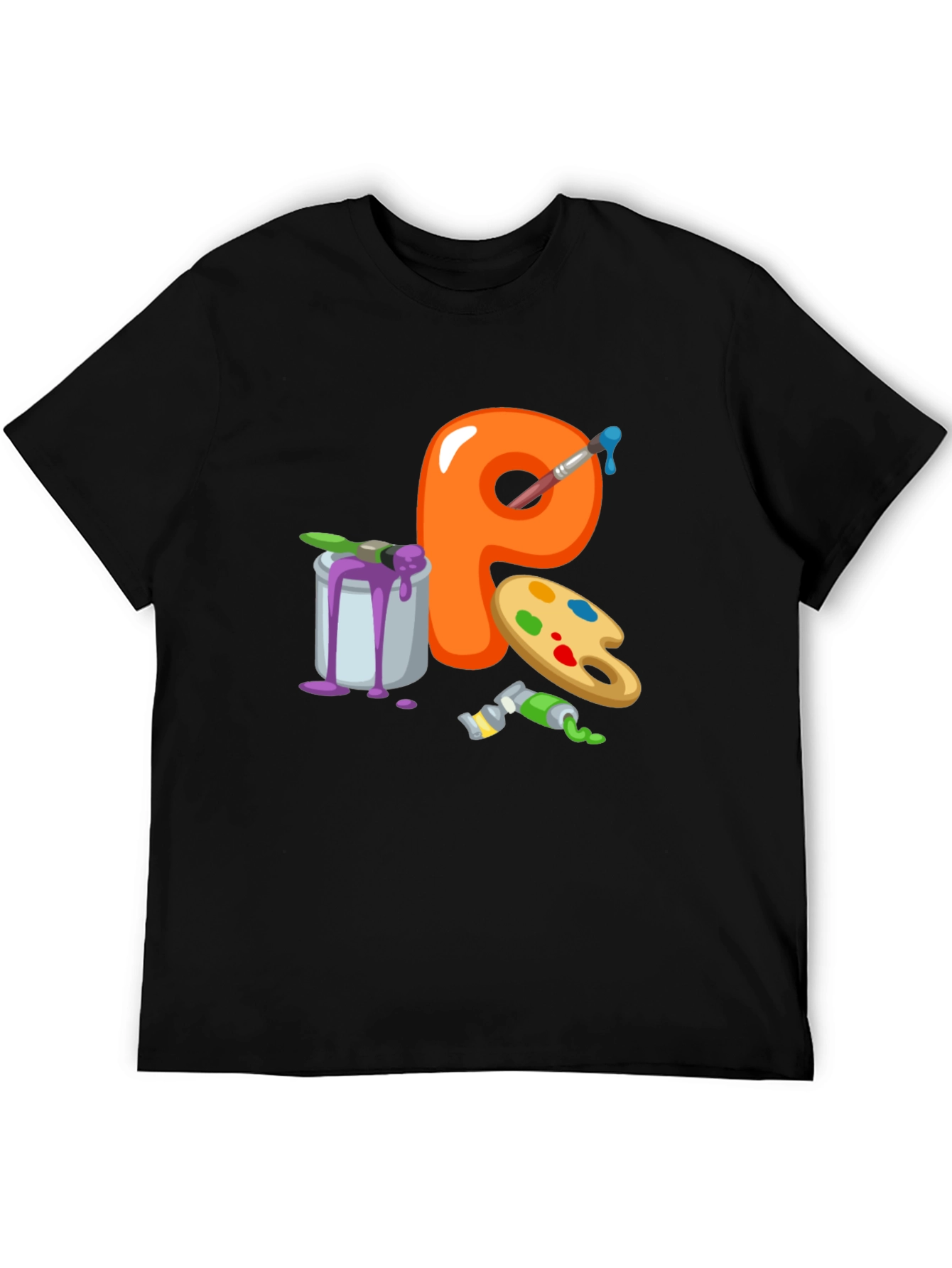 Black Artistic Letter P T-Shirt - Black Cotton Graphic Tee view 5
