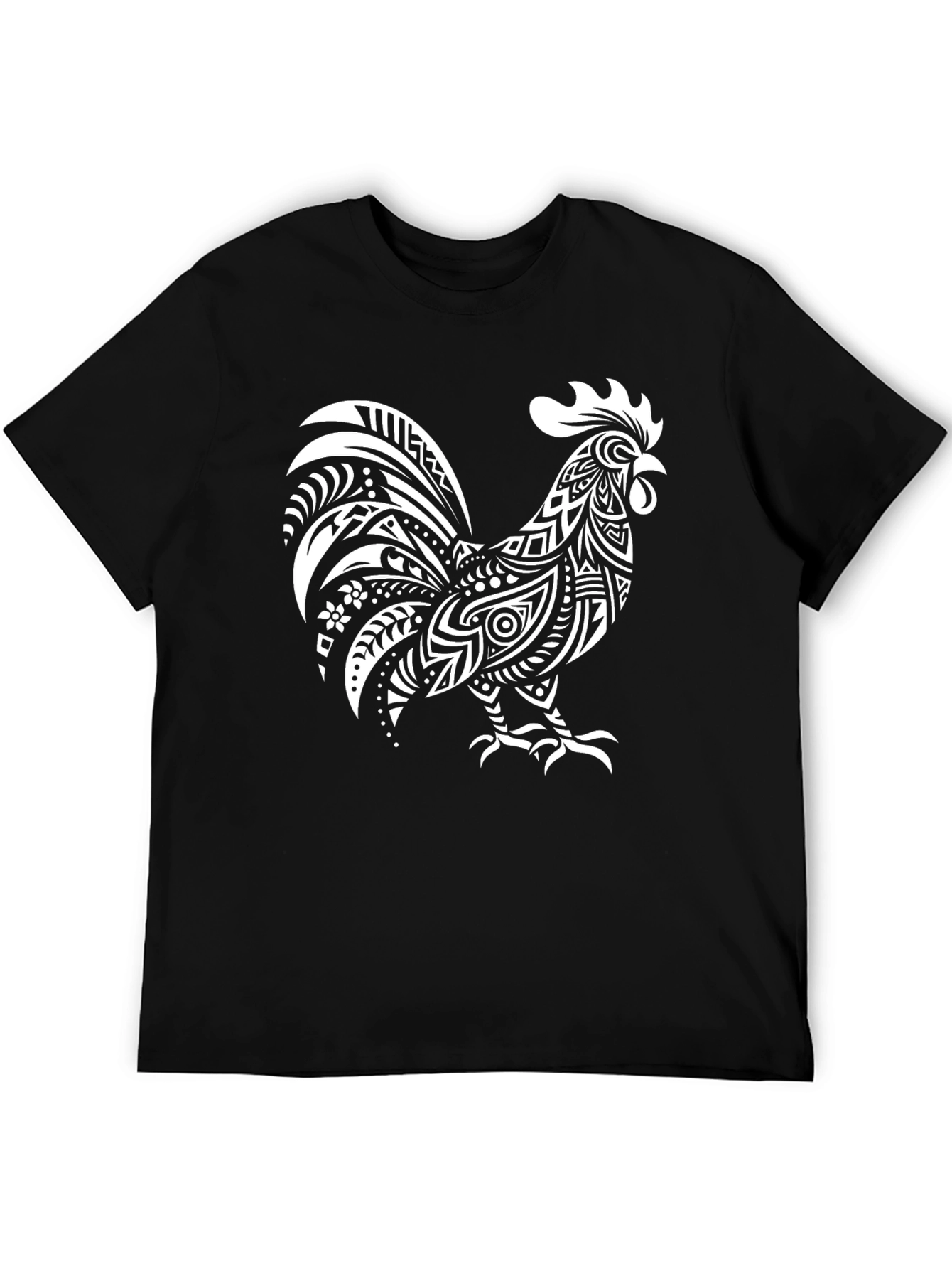 Black Tribal Rooster Graphic Tee - Black Cotton T-Shirt view 5