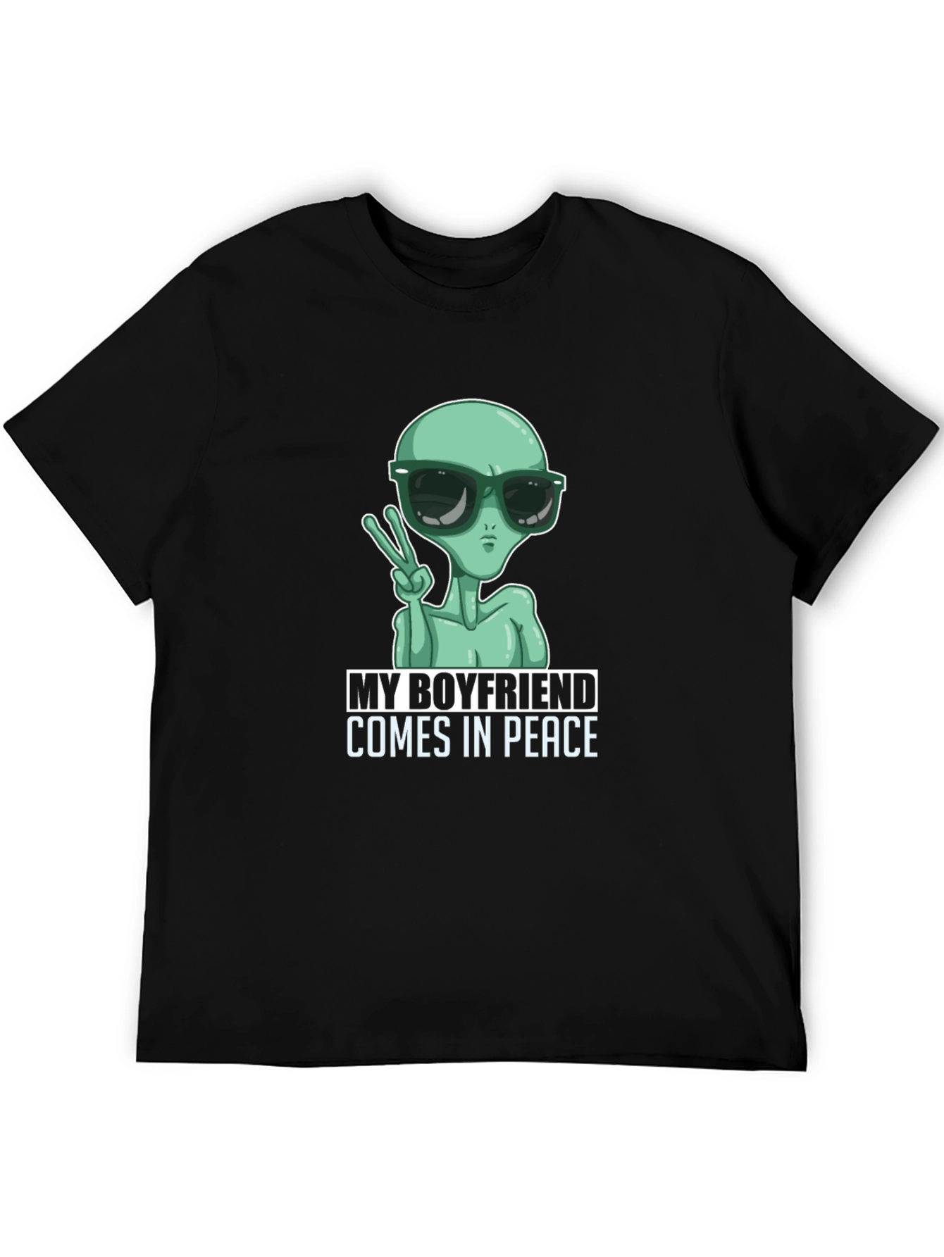 Black My Boyfriend Comes In Peace Alien Graphic Tee view 5