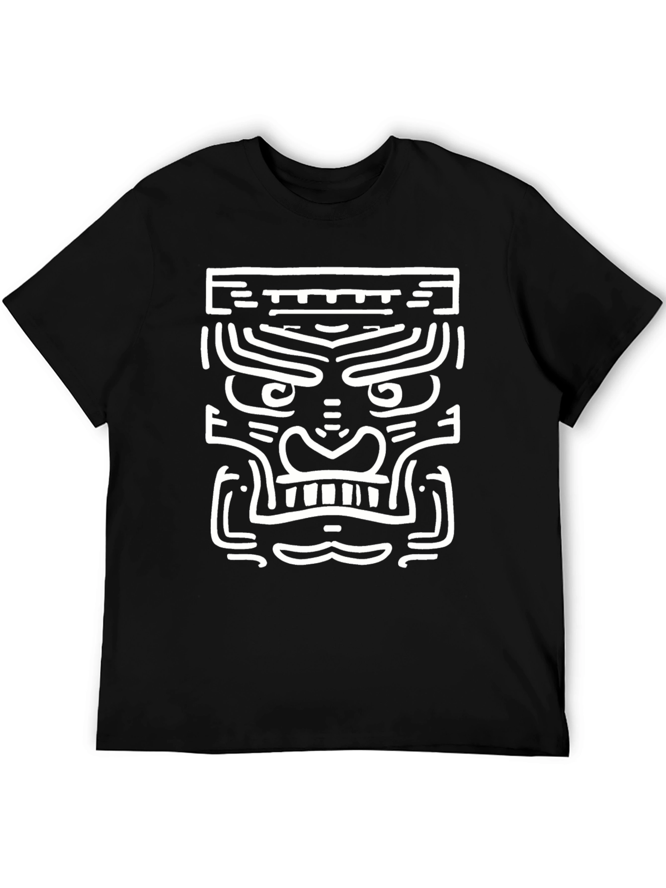 Black Tribal Mask Graphic Tee - Stylish Men's Black T-Shirt view 5