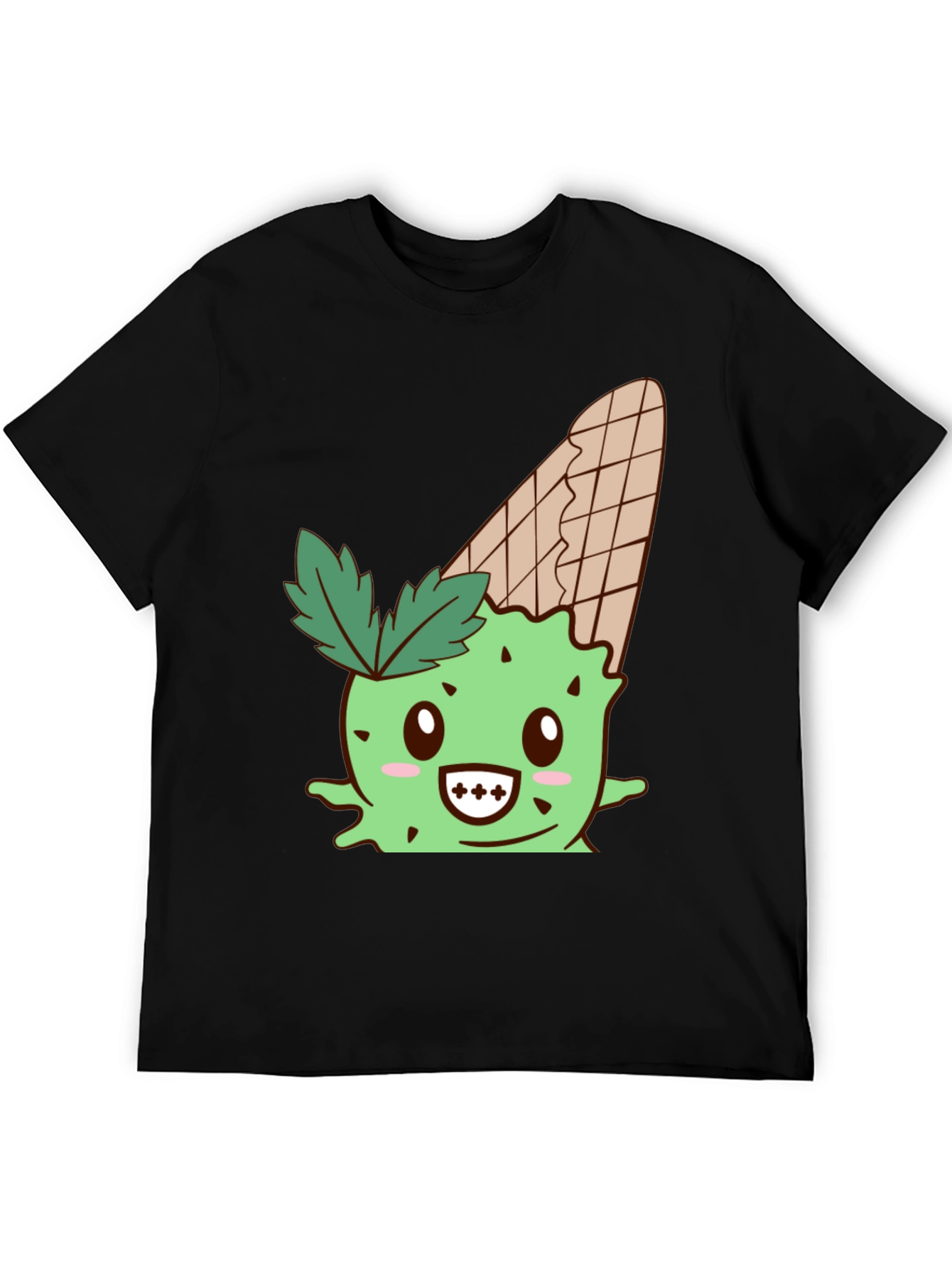 Black Cute Ice Cream Cactus Graphic Tee - Black view 5