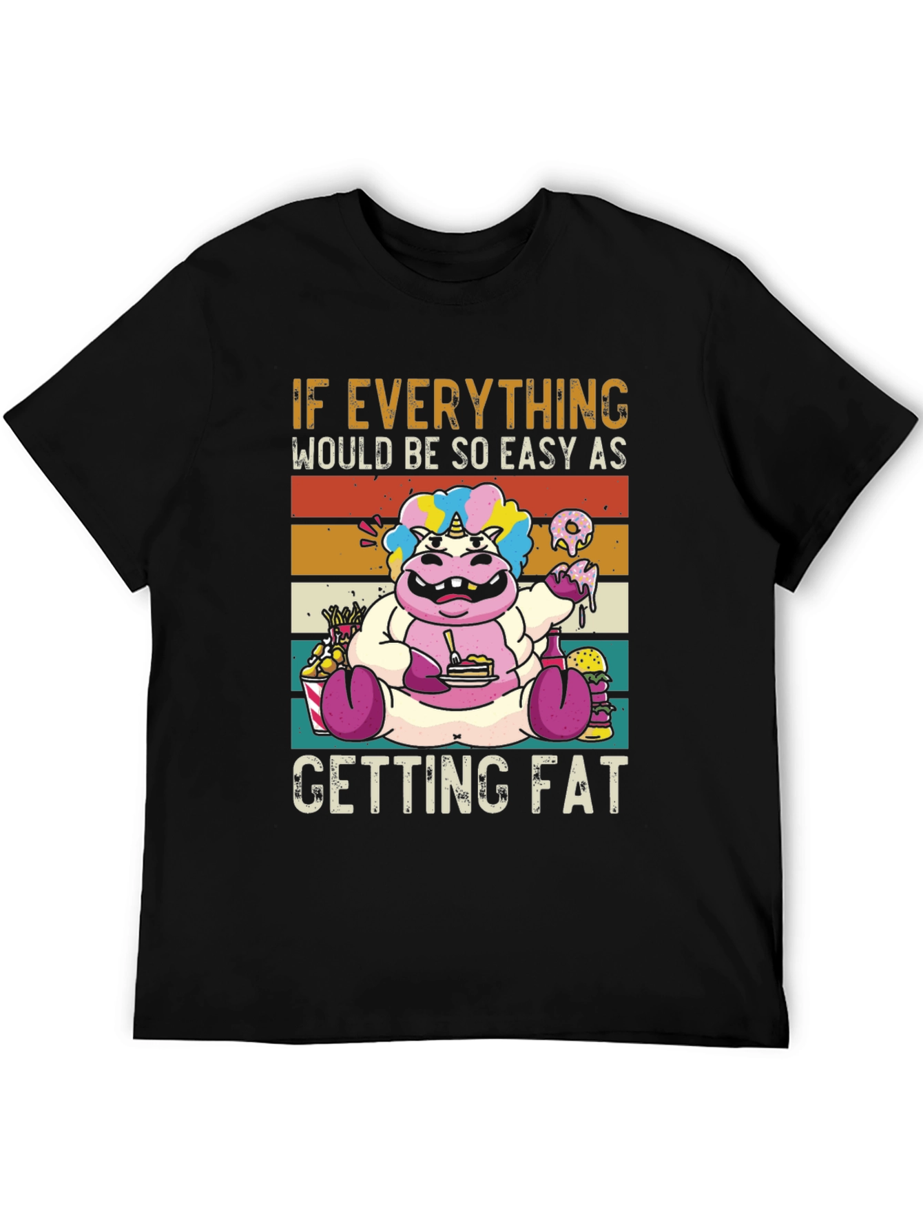 Black Funny Unicorn Hippo Easy Getting Fat Graphic T-Shirt view 5