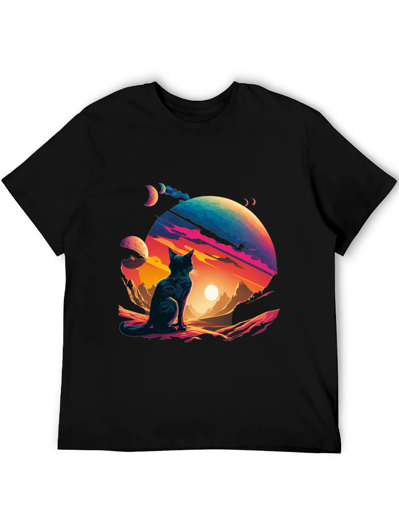 Black Cosmic Cat T-Shirt - Stylish Galaxy Design view 5