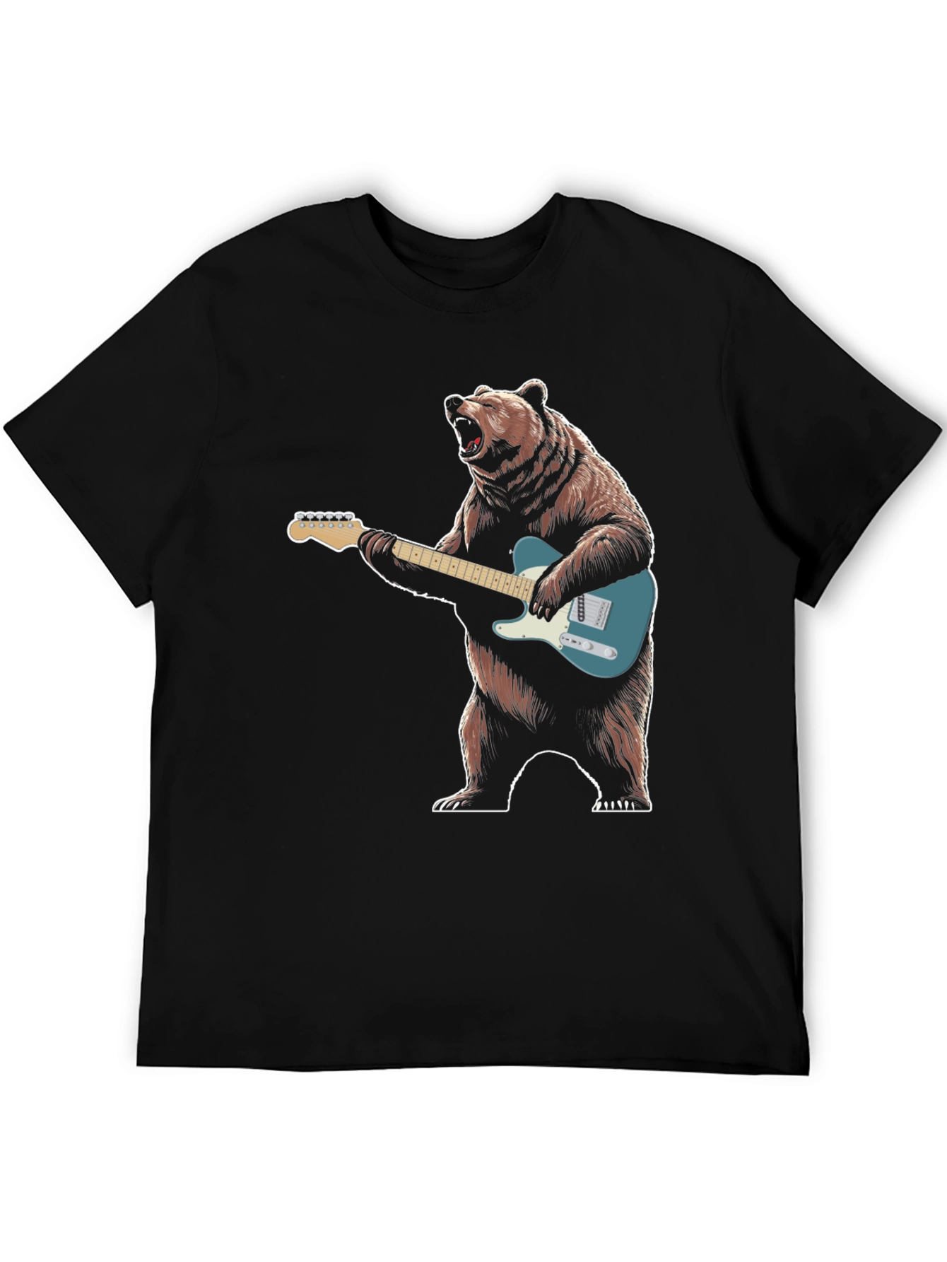 Black Bear Playing Guitar Graphic T-Shirt view 5