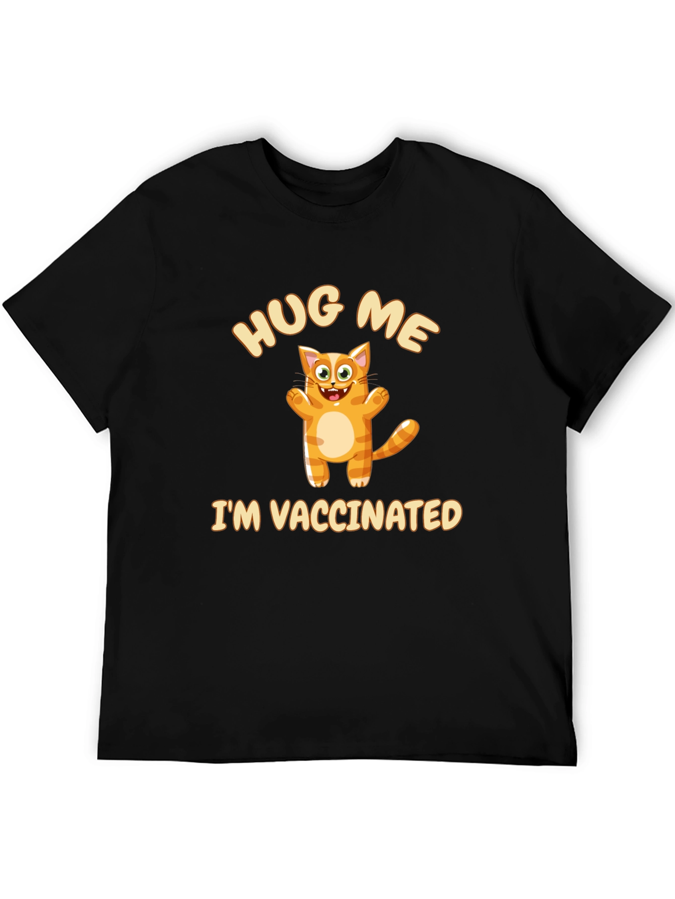 Black Hug Me I'm Vaccinated Cat Graphic T-Shirt view 5