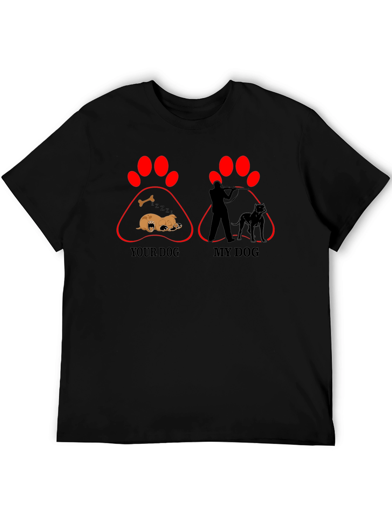 Black Your Dog vs. My Dog Funny Black T-Shirt view 5