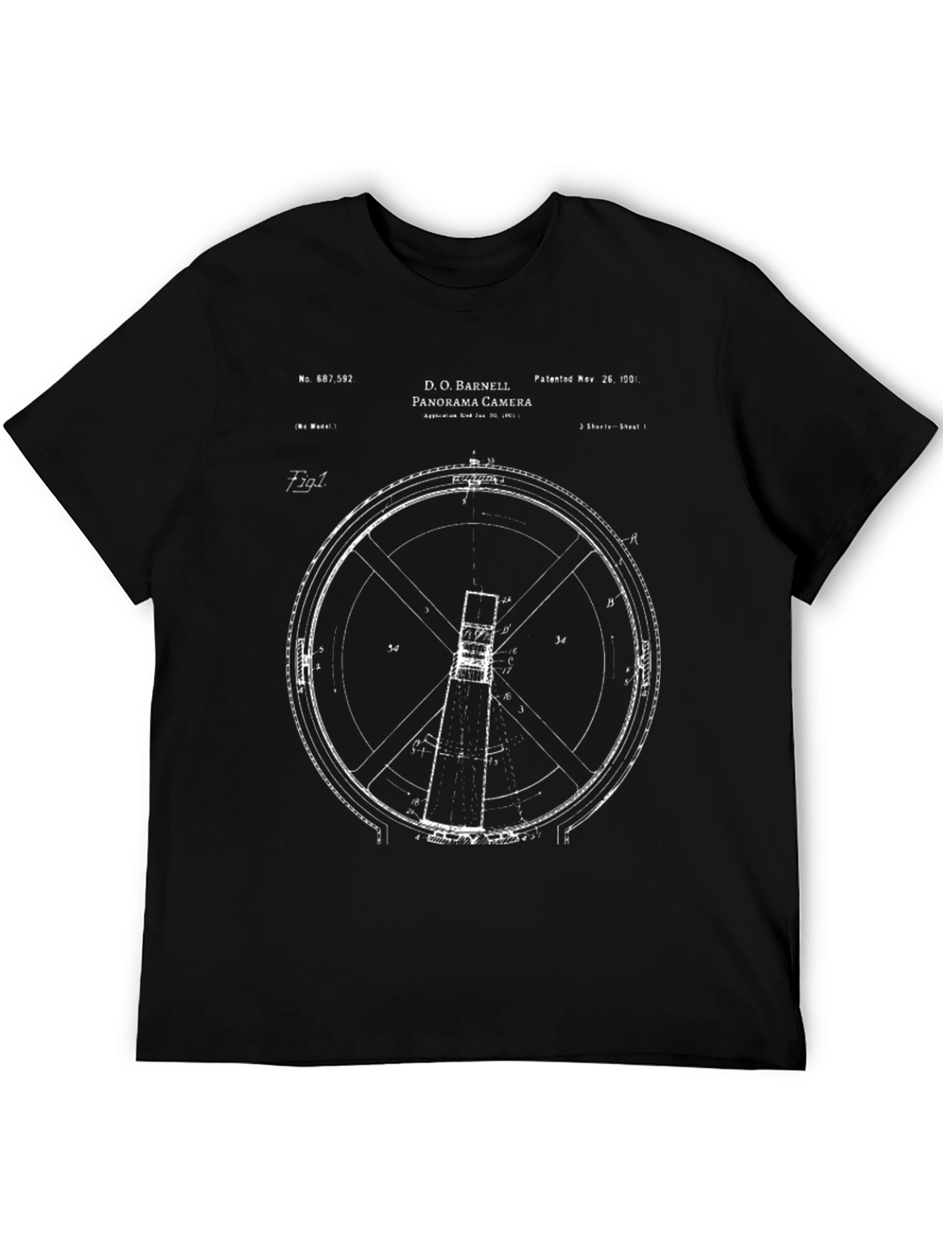 Black Panorama Camera Blueprint Graphic Tee - Black Cotton view 5