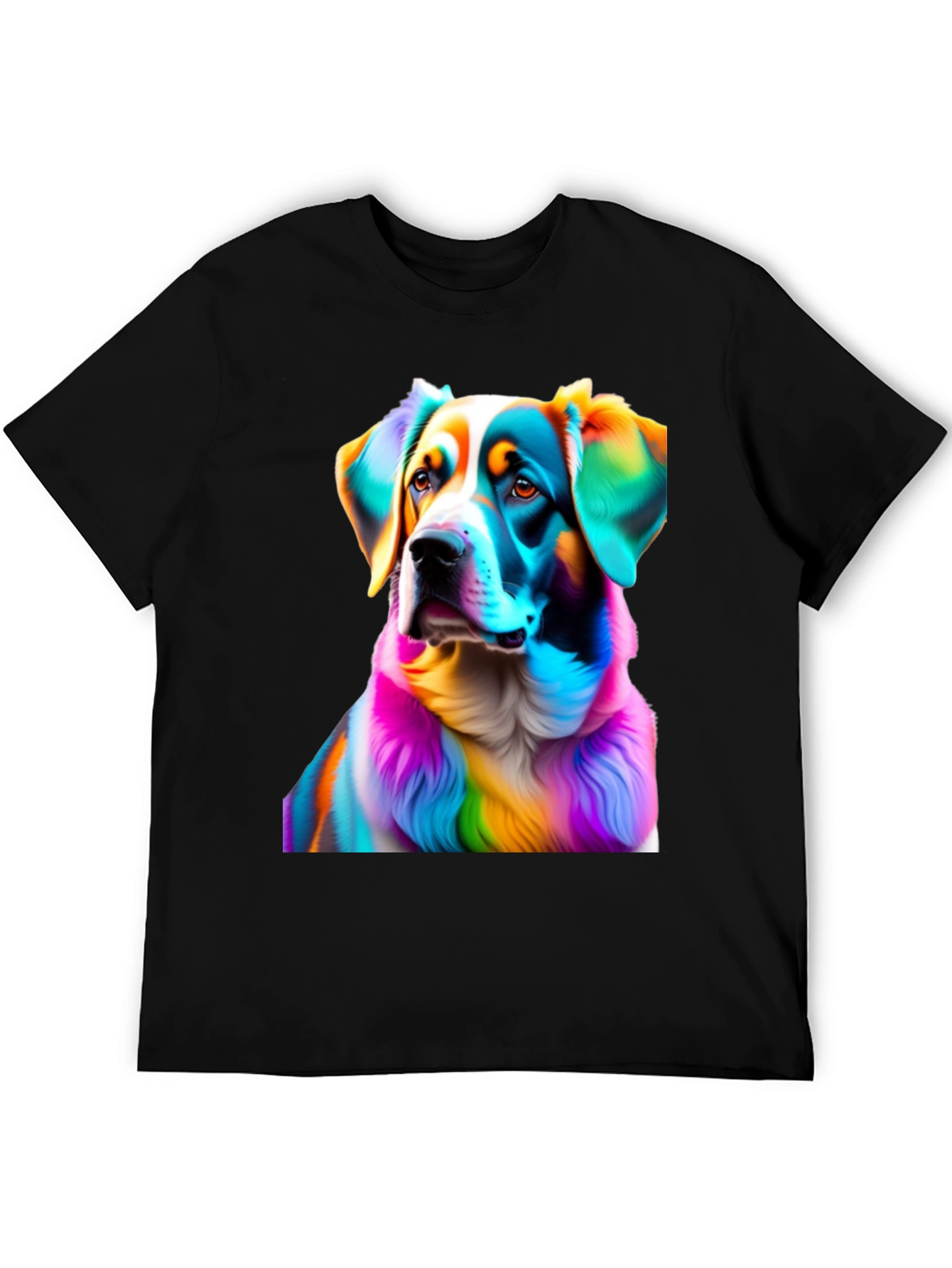 Black Rainbow Dog Portrait Black T-Shirt view 5