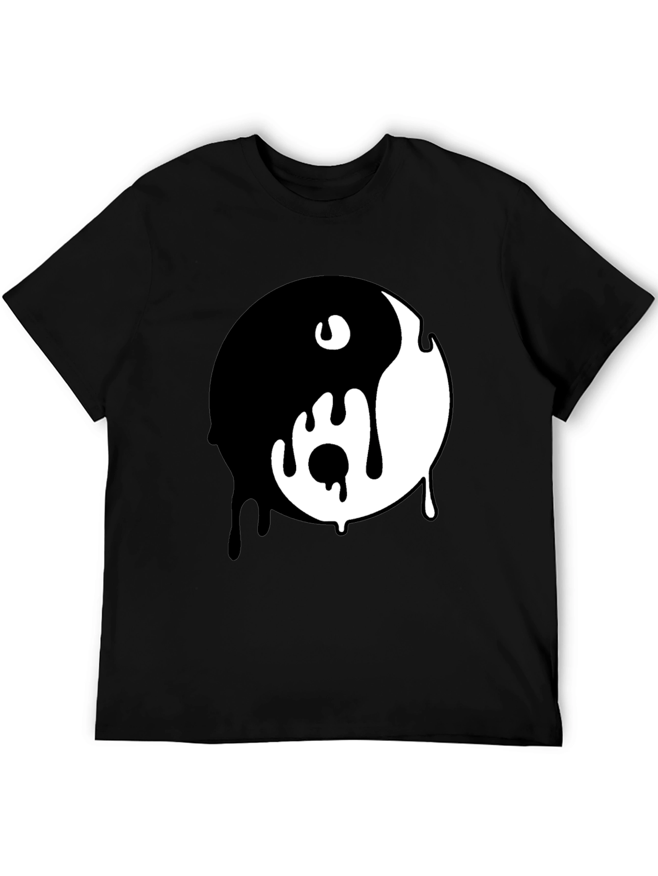 Black Dripping Yin Yang Graphic Tee - Black Cotton Blend view 5