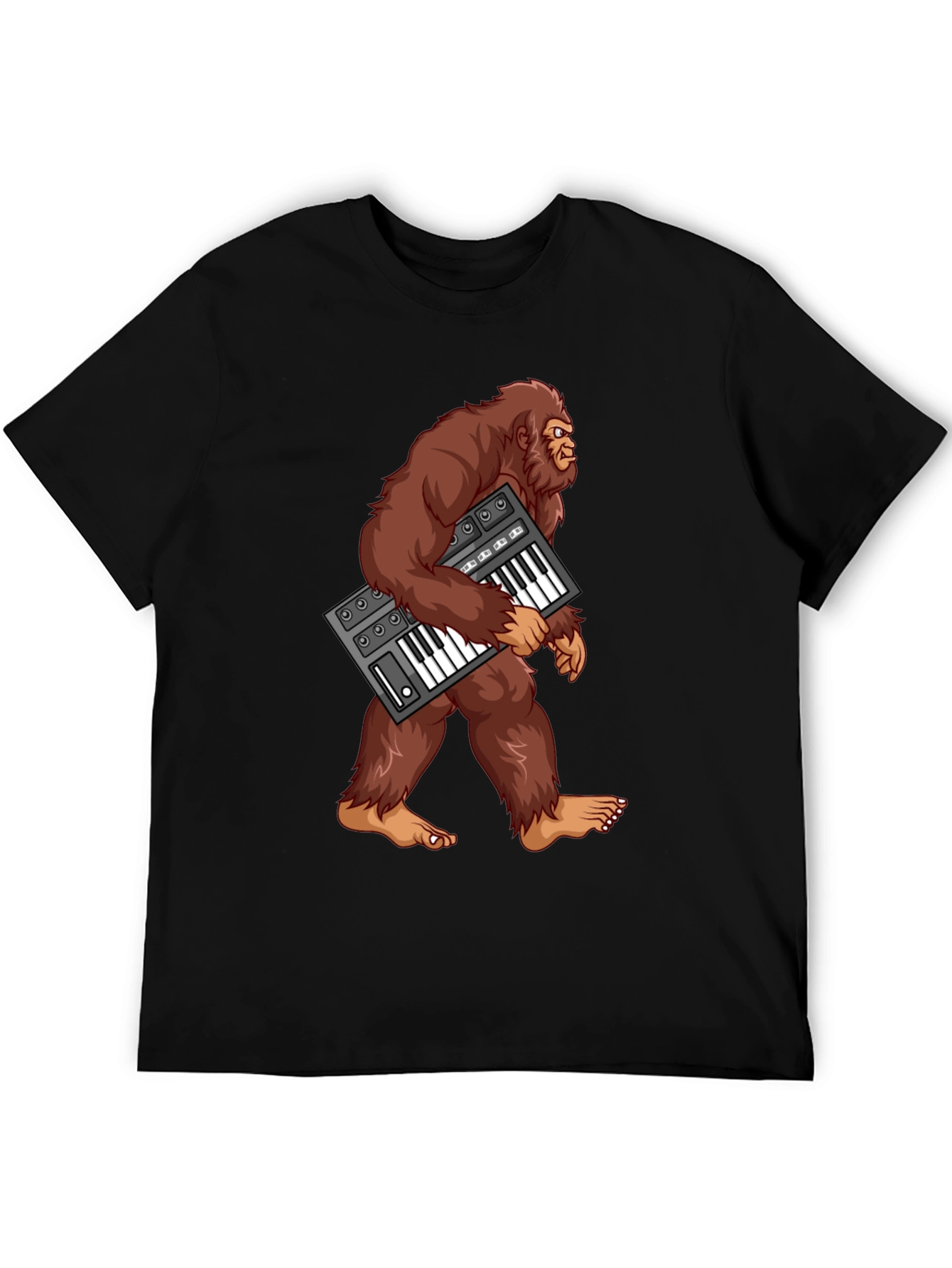 Black Sasquatch Synthesizer T-Shirt - Bigfoot Keyboard Tee view 5