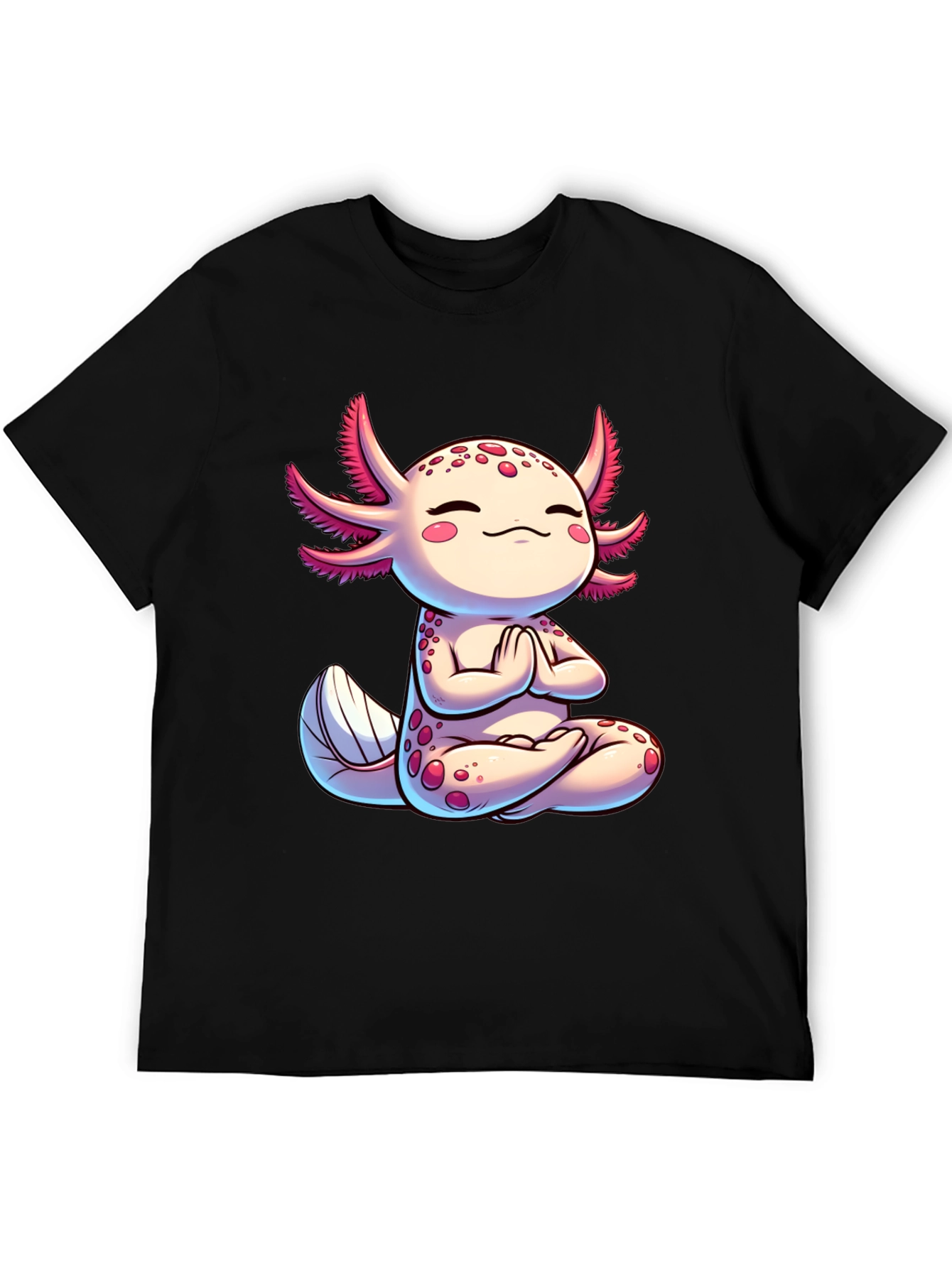 Black Zen Axolotl T-Shirt - Meditating Cute Amphibian view 5