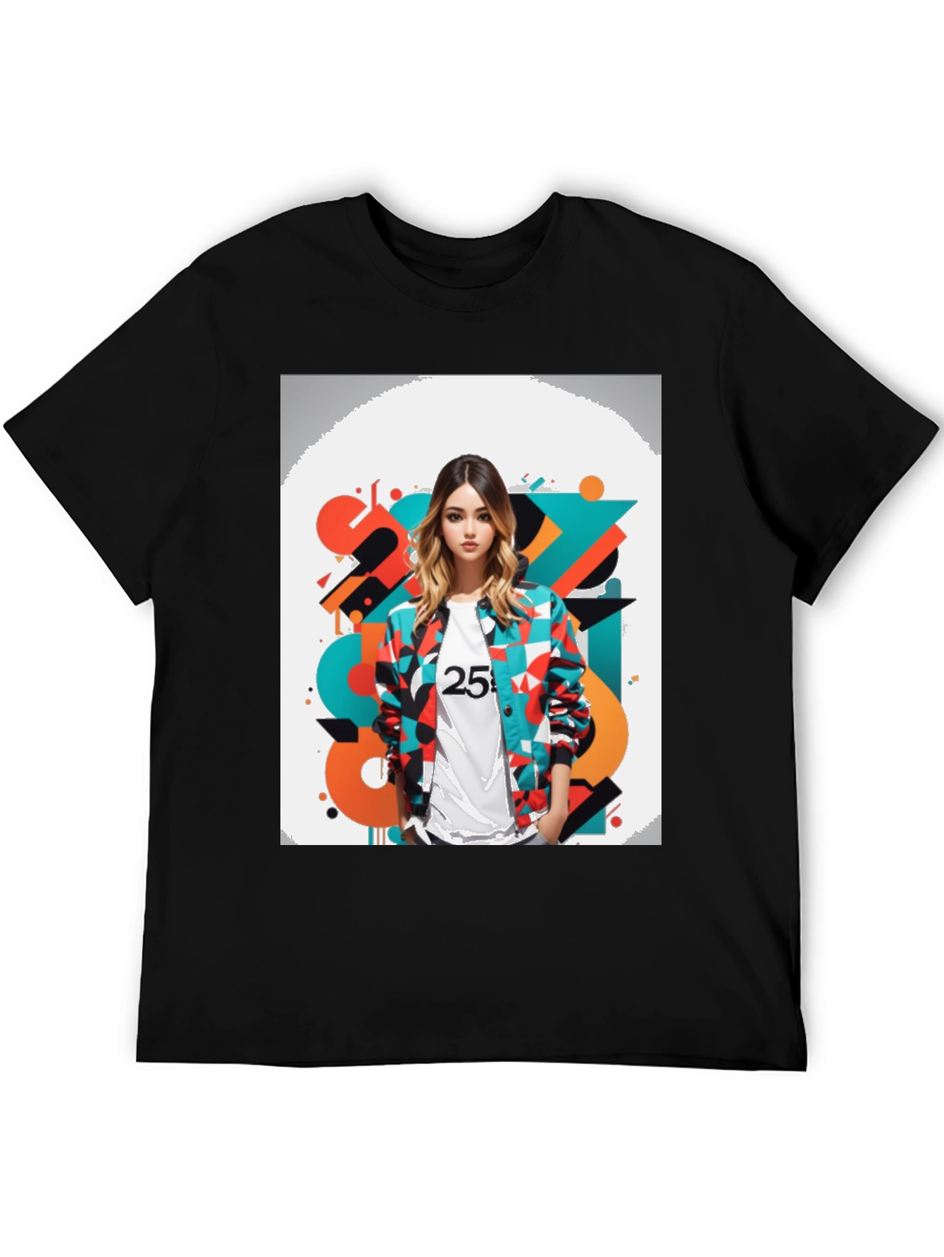 Black Abstract Graphic Print Black Tee view 5