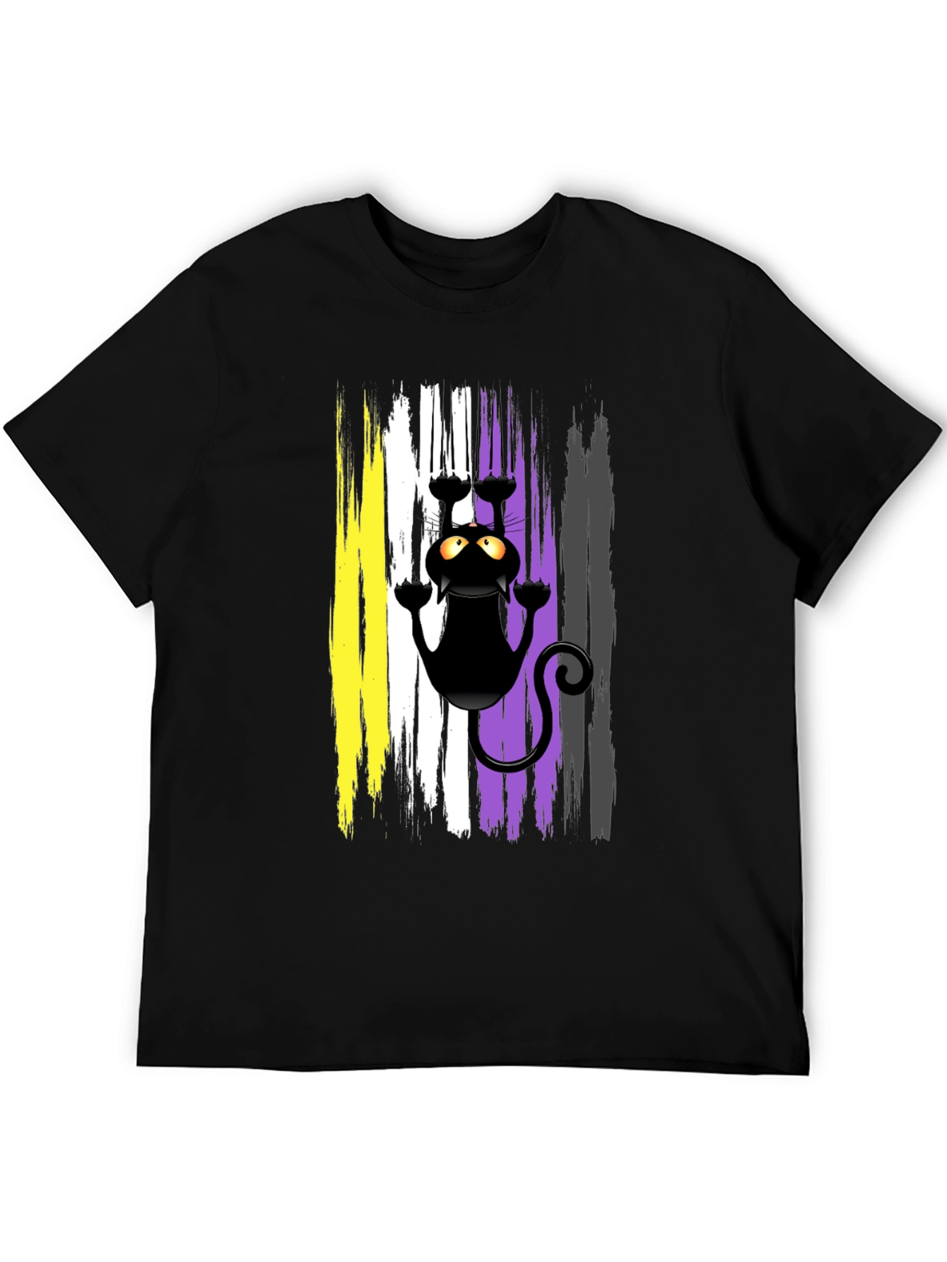 Black Non-Binary Pride Cat T-Shirt view 5