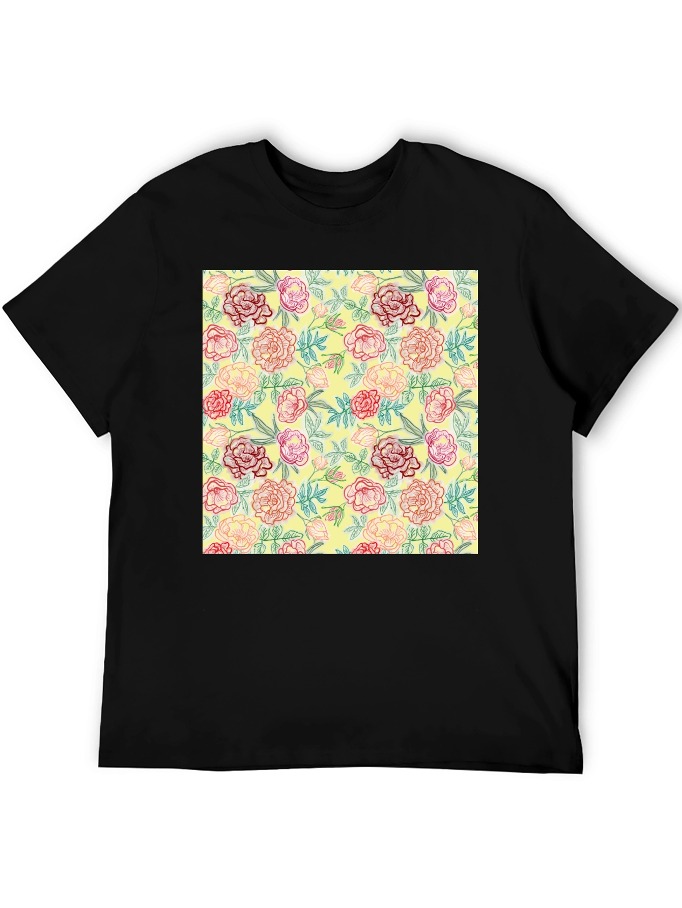 Black Floral Print Crew Neck T-Shirt view 5