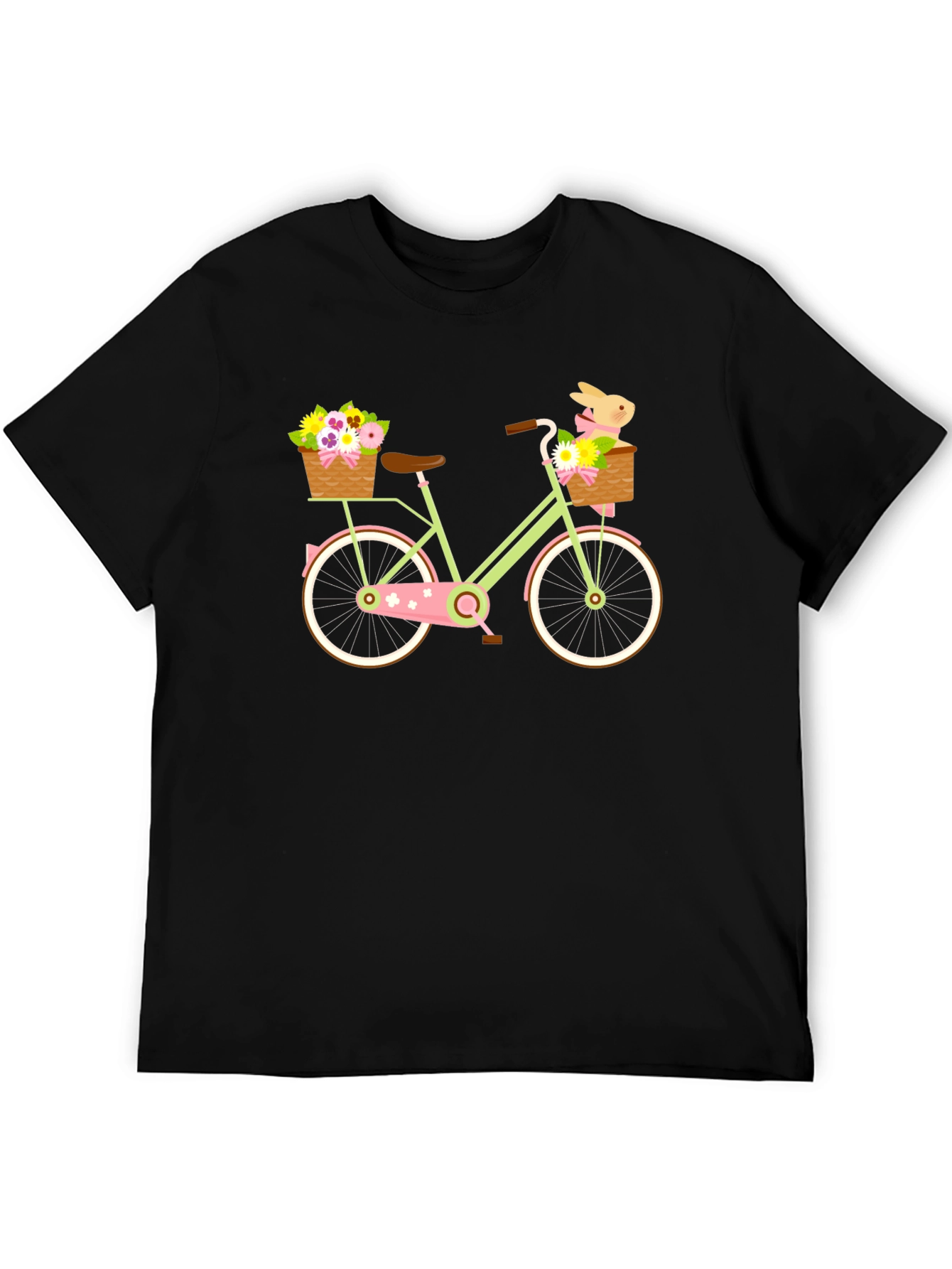 Black Floral Bike T-Shirt - Cute Easter Bunny Design view 5