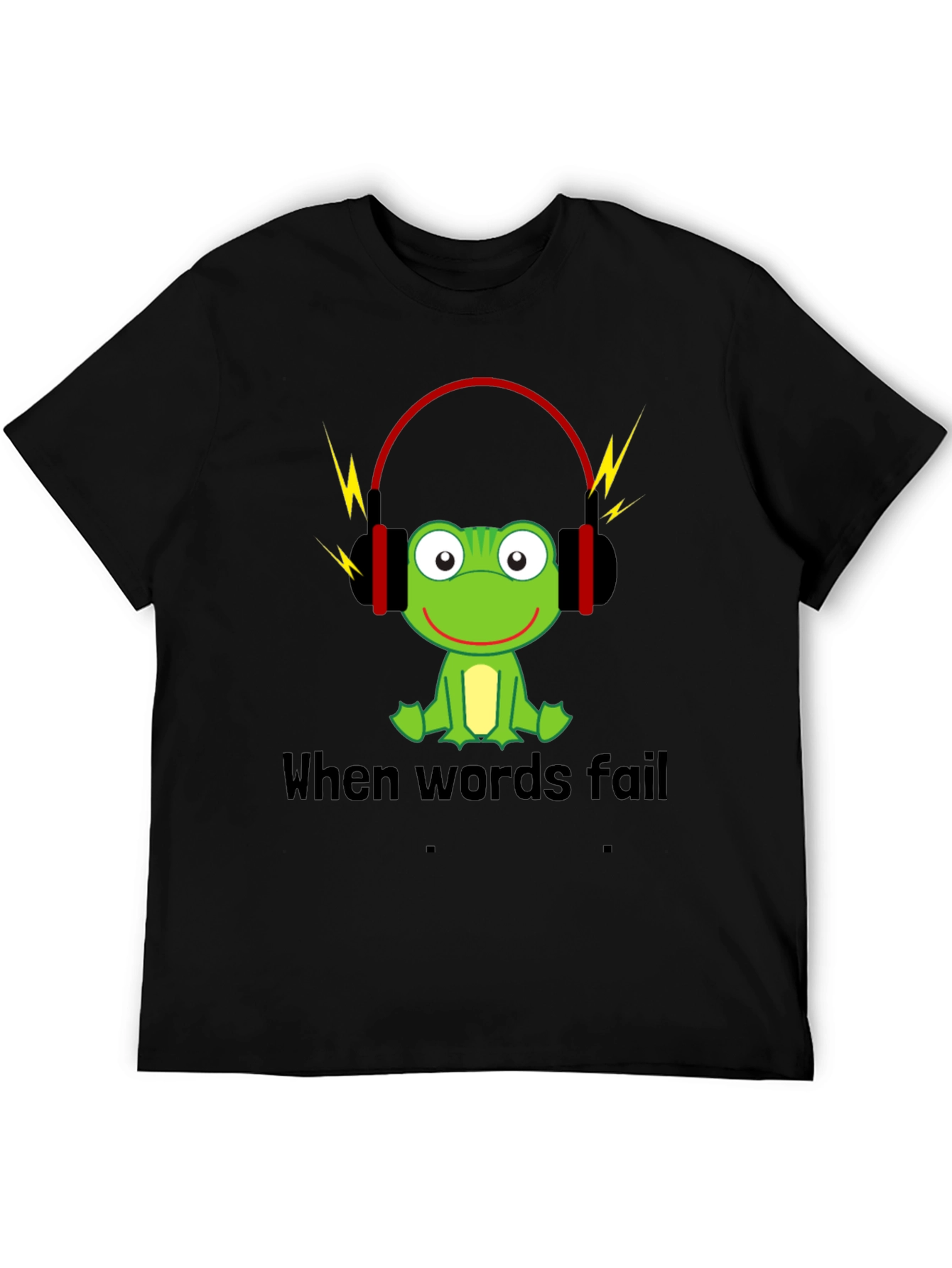 Black Funny Frog Music T-Shirt - When Words Fail, Music Speaks view 5