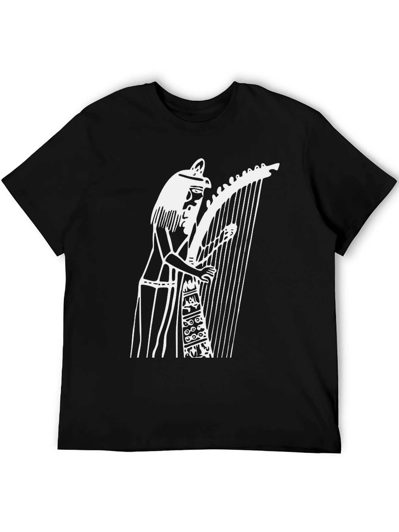 Black Egyptian Harp Player Graphic T-Shirt - Black view 5