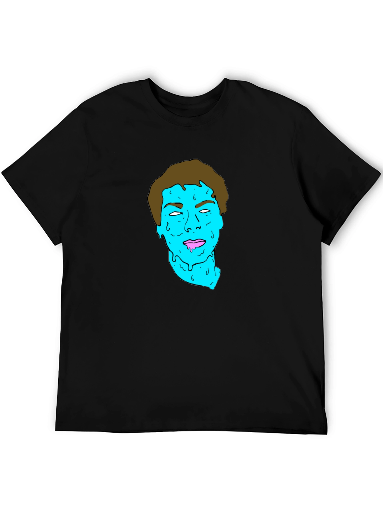 Black Graphic Tee - Blue Alien Drip Face T-Shirt view 5