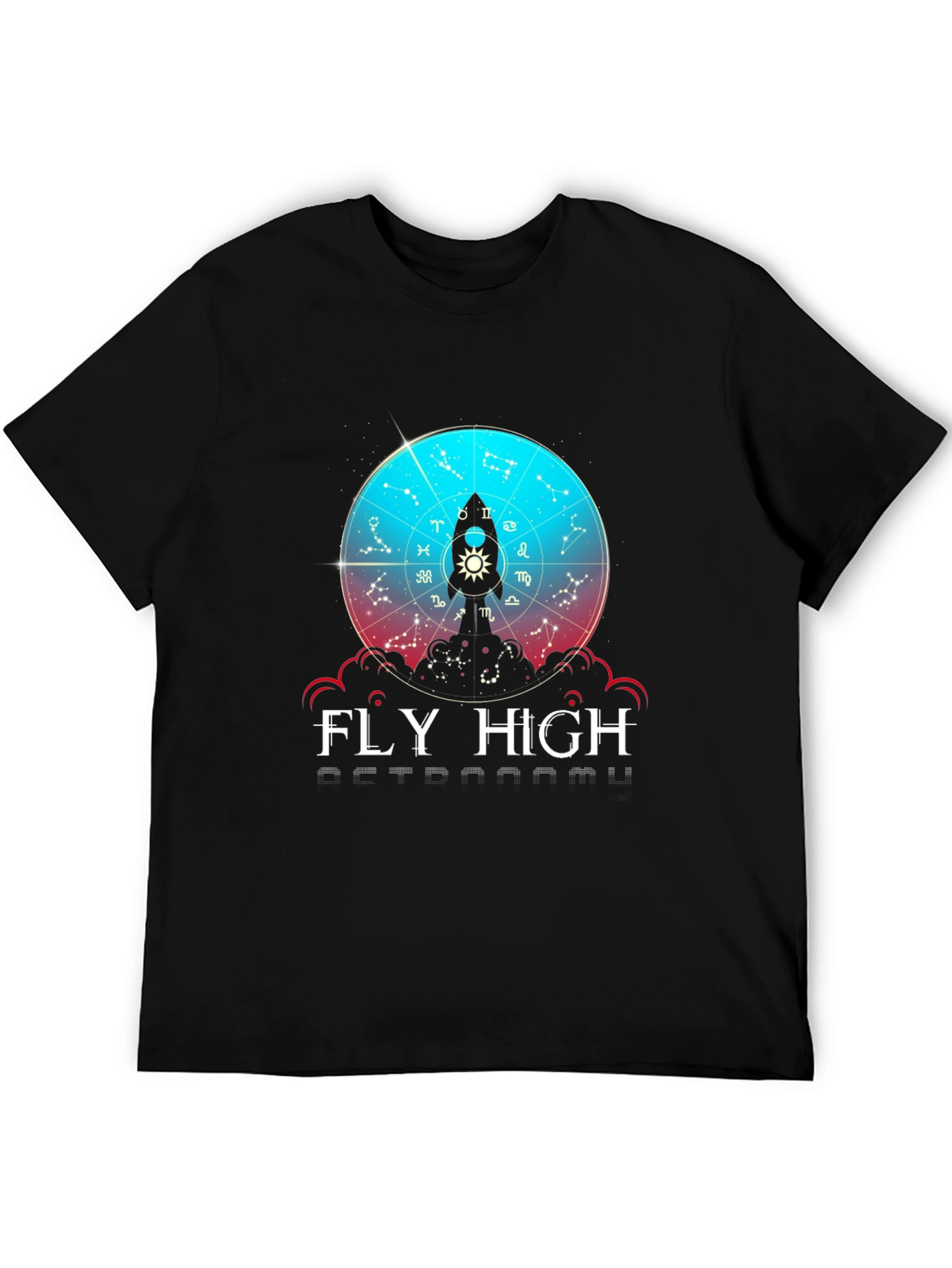 Black Fly High Astronomy T-Shirt - Zodiac Rocket Design view 5