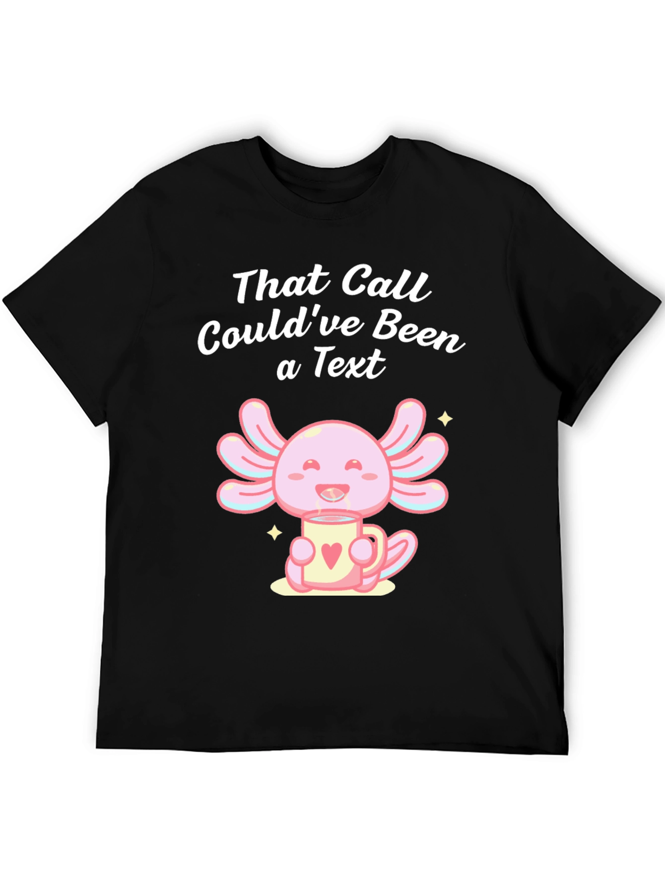 Black Axolotl Texting Humor T-Shirt view 5