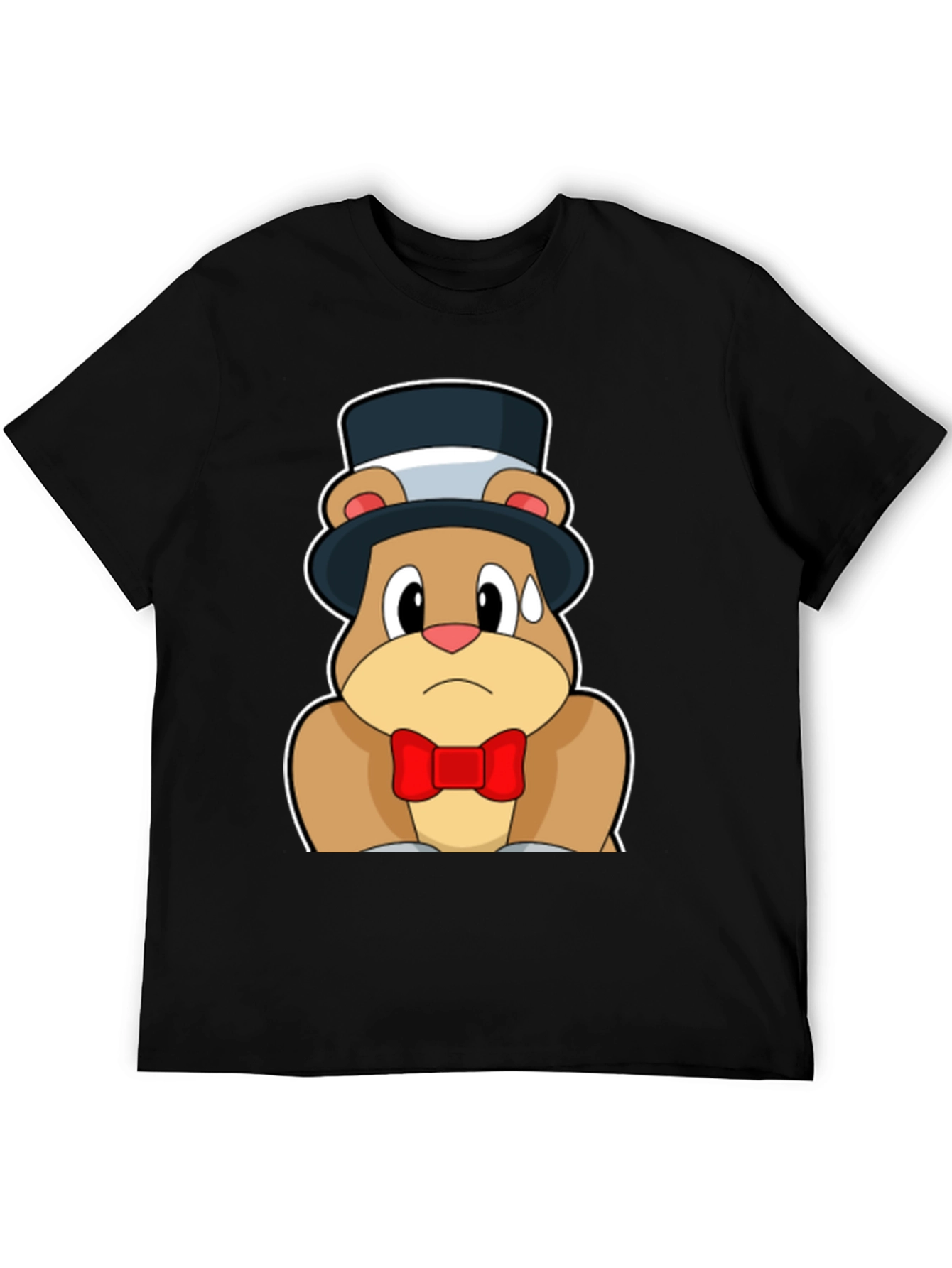Black Cartoon Bear Top Hat Bowtie Black T-Shirt view 5