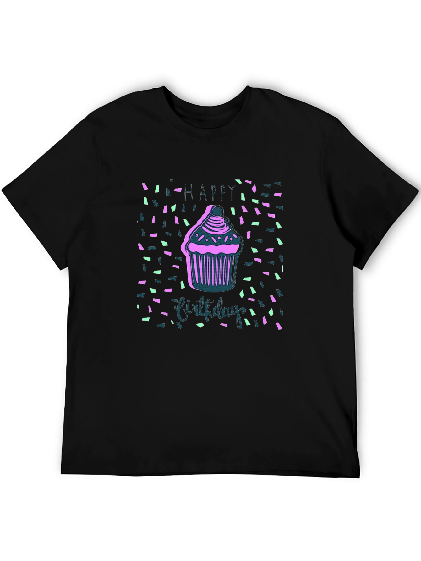 Black Happy Birthday Cupcake T-Shirt view 5