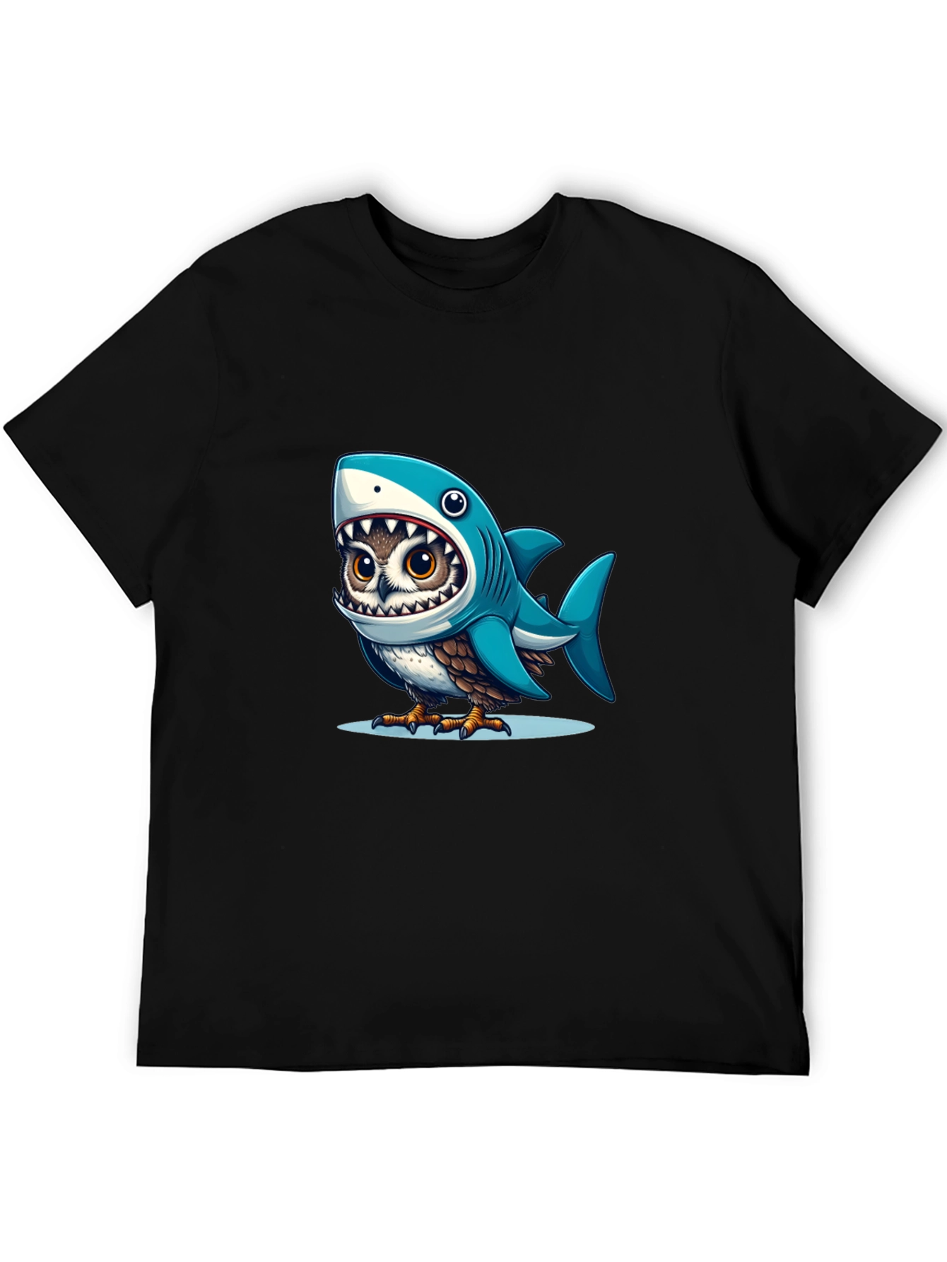 Black Shark Owl Graphic Tee - Unique Cartoon Design view 5