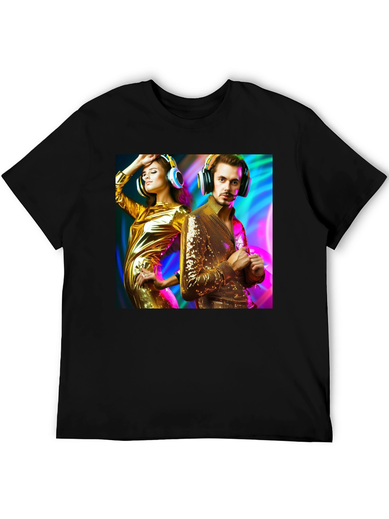 Black Retro Disco Couple Graphic T-Shirt view 5