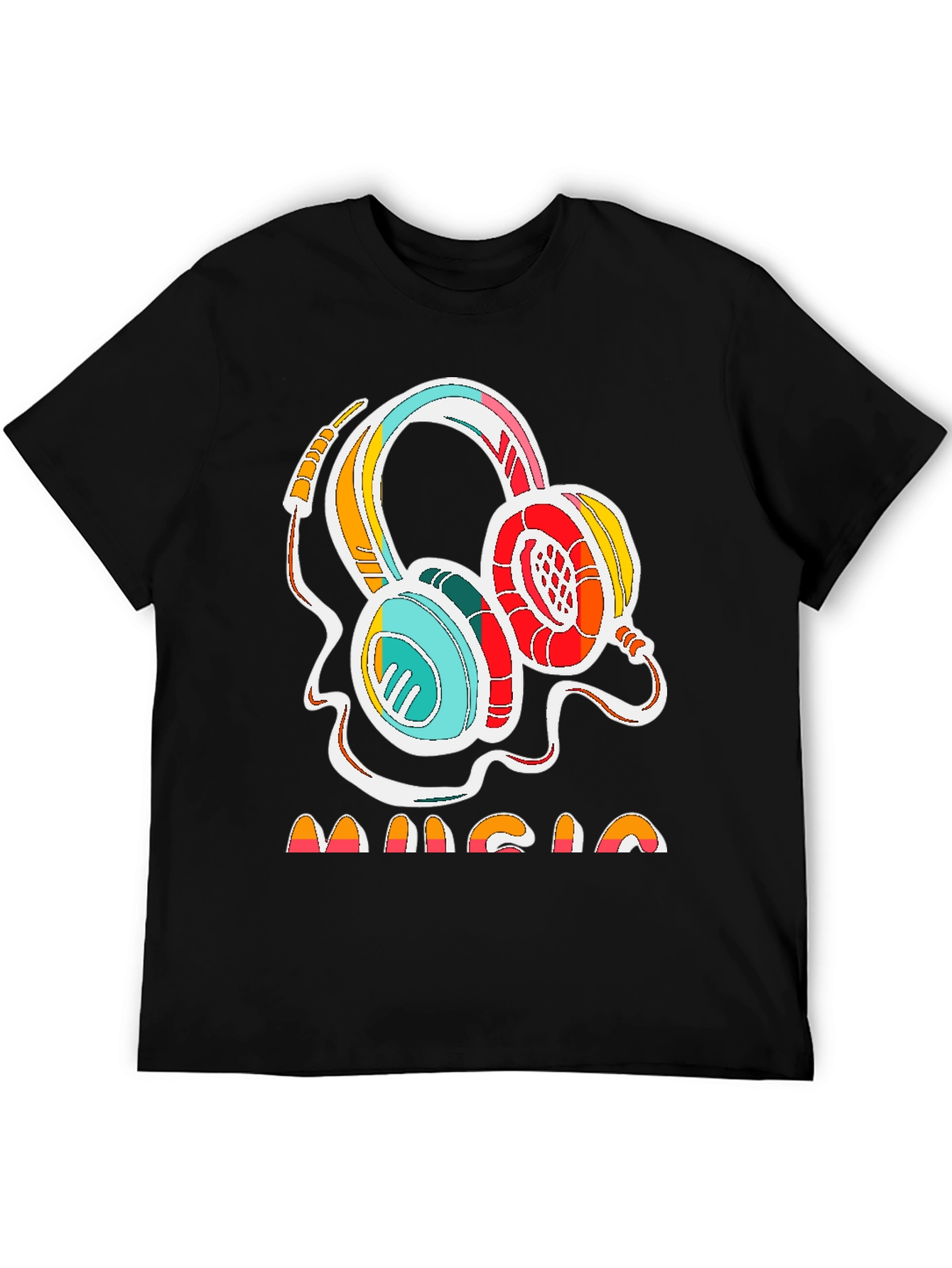 Black Retro Music Headphones Graphic Tee - Stylish Cotton Shirt view 5