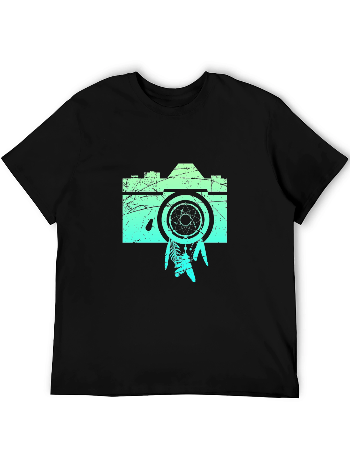 Black Retro Camera Graphic Tee -  Black Cotton Blend Shirt view 5