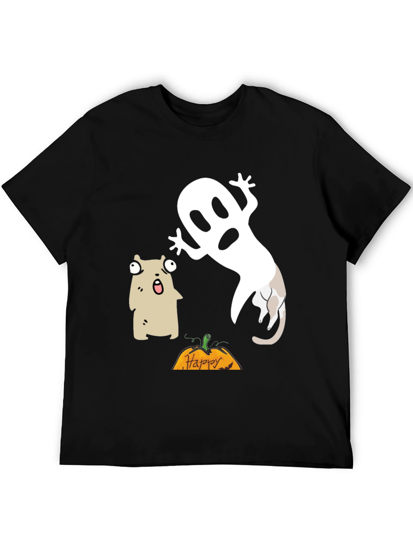 Black Halloween Ghost & Cat T-Shirt view 5