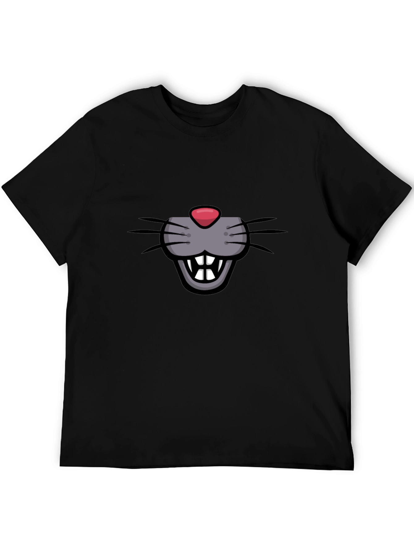 Black Funny Cartoon Mouse Face Graphic Black T-Shirt view 5