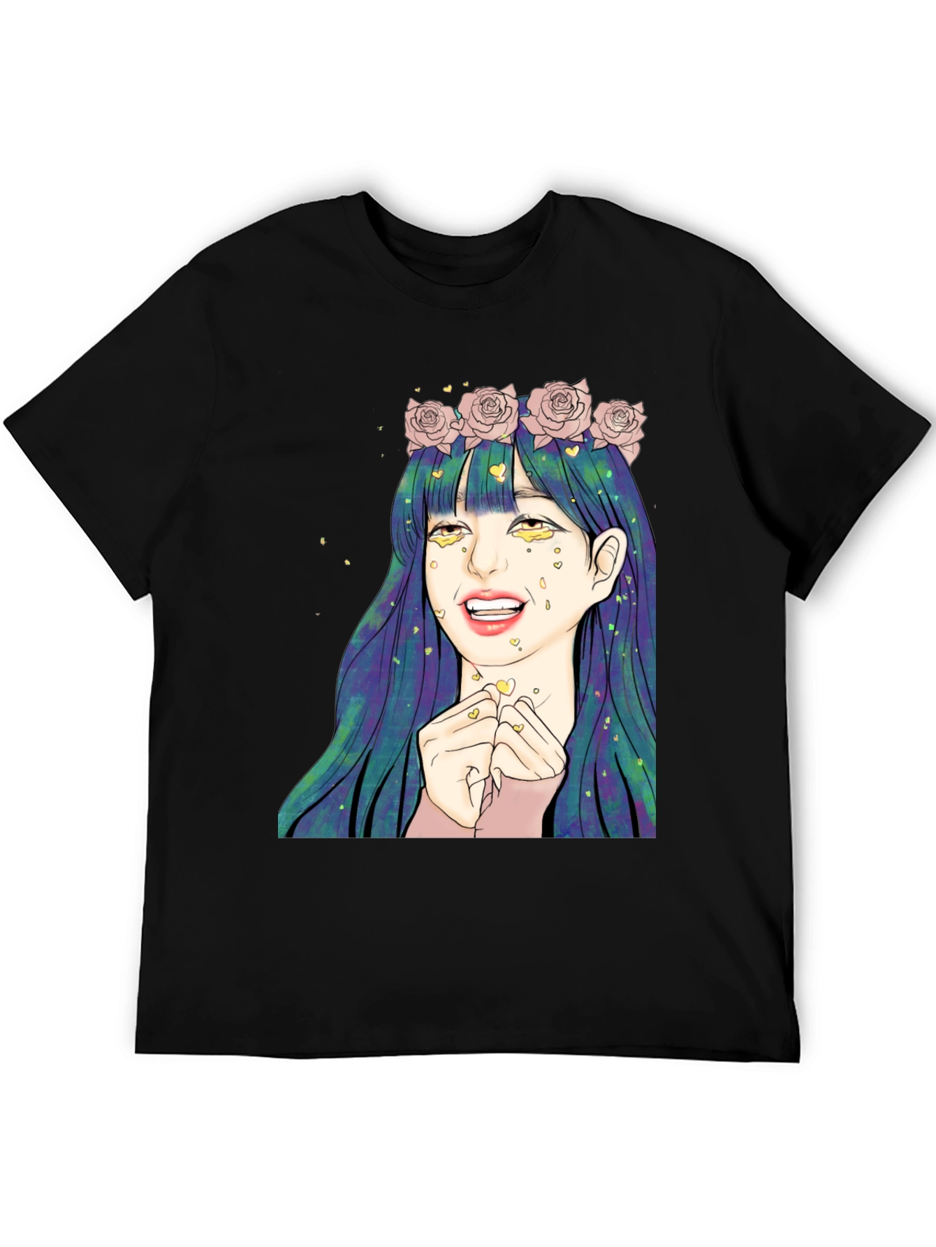 Black Anime Girl Graphic Tee - Black Unisex T-Shirt view 5