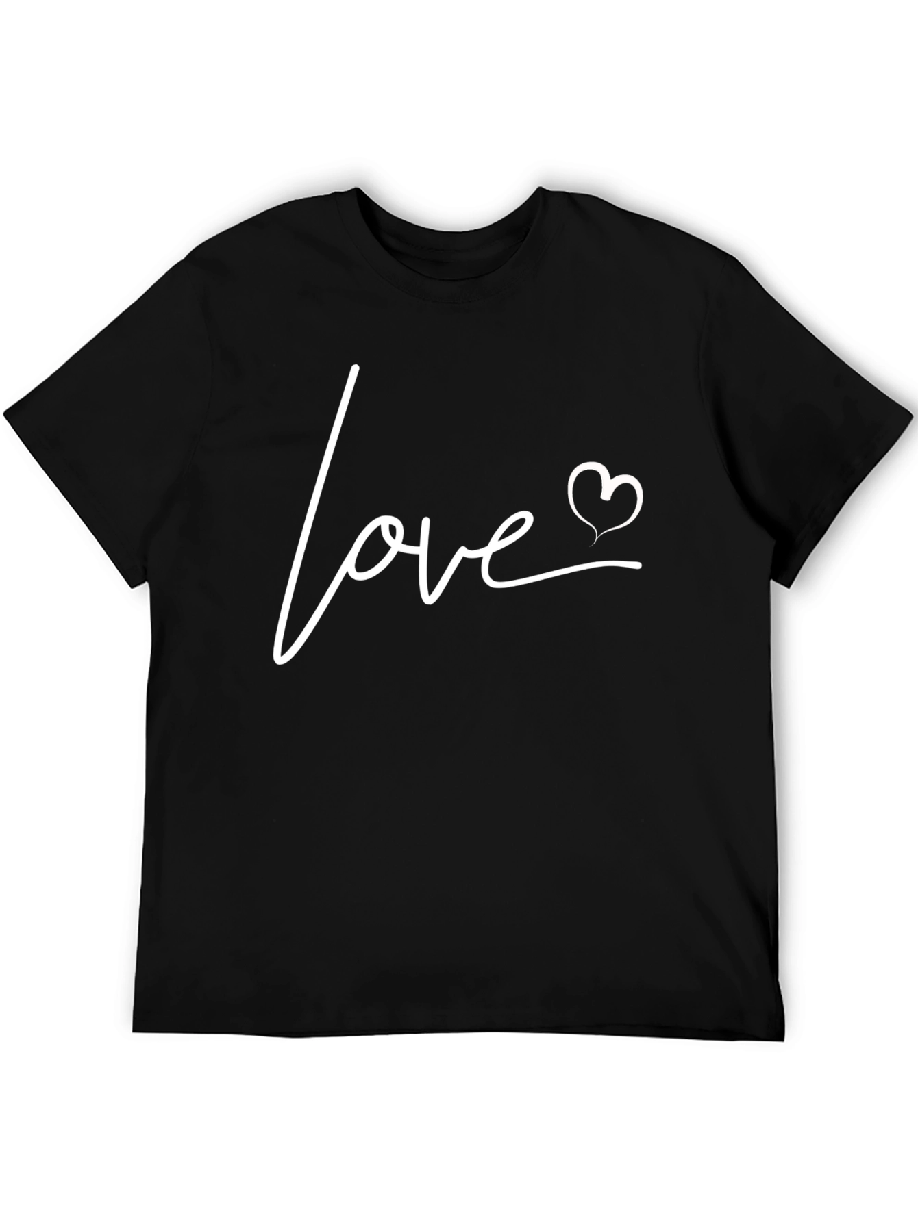 Black Love Heart Graphic Print Men's Black T-Shirt view 5