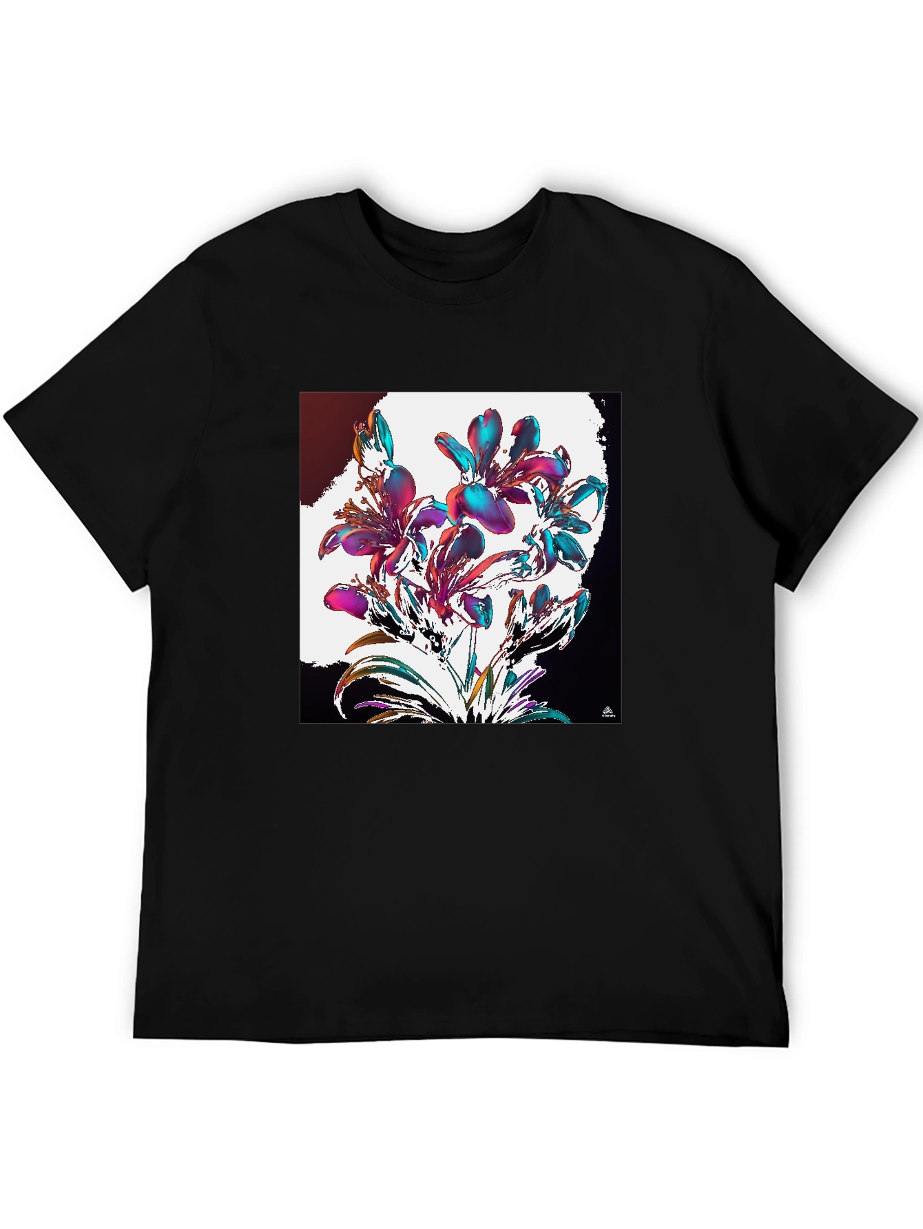 Black Floral Abstract Graphic Black T-Shirt view 5