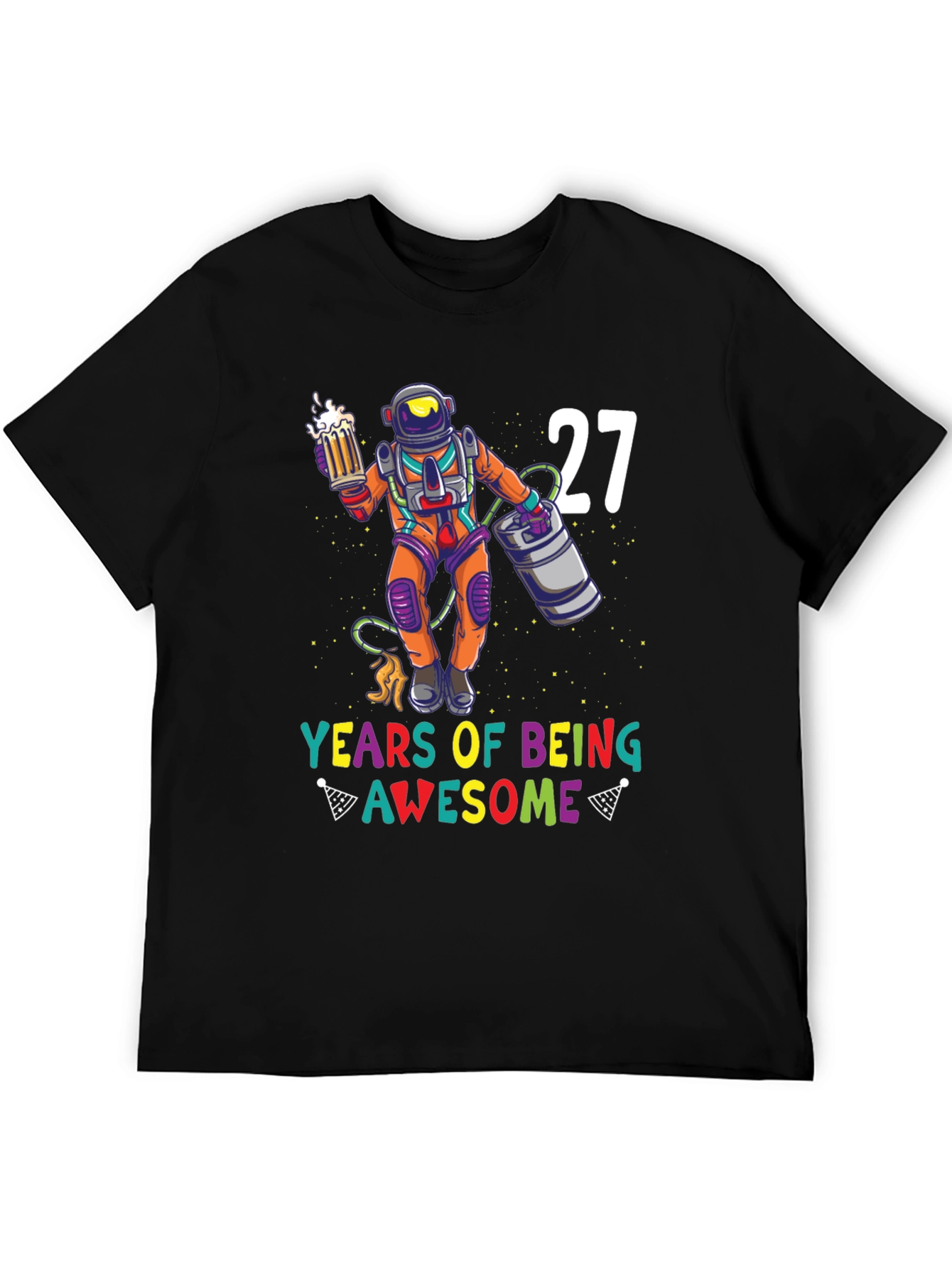Black 27th Birthday Astronaut Beer T-Shirt view 5