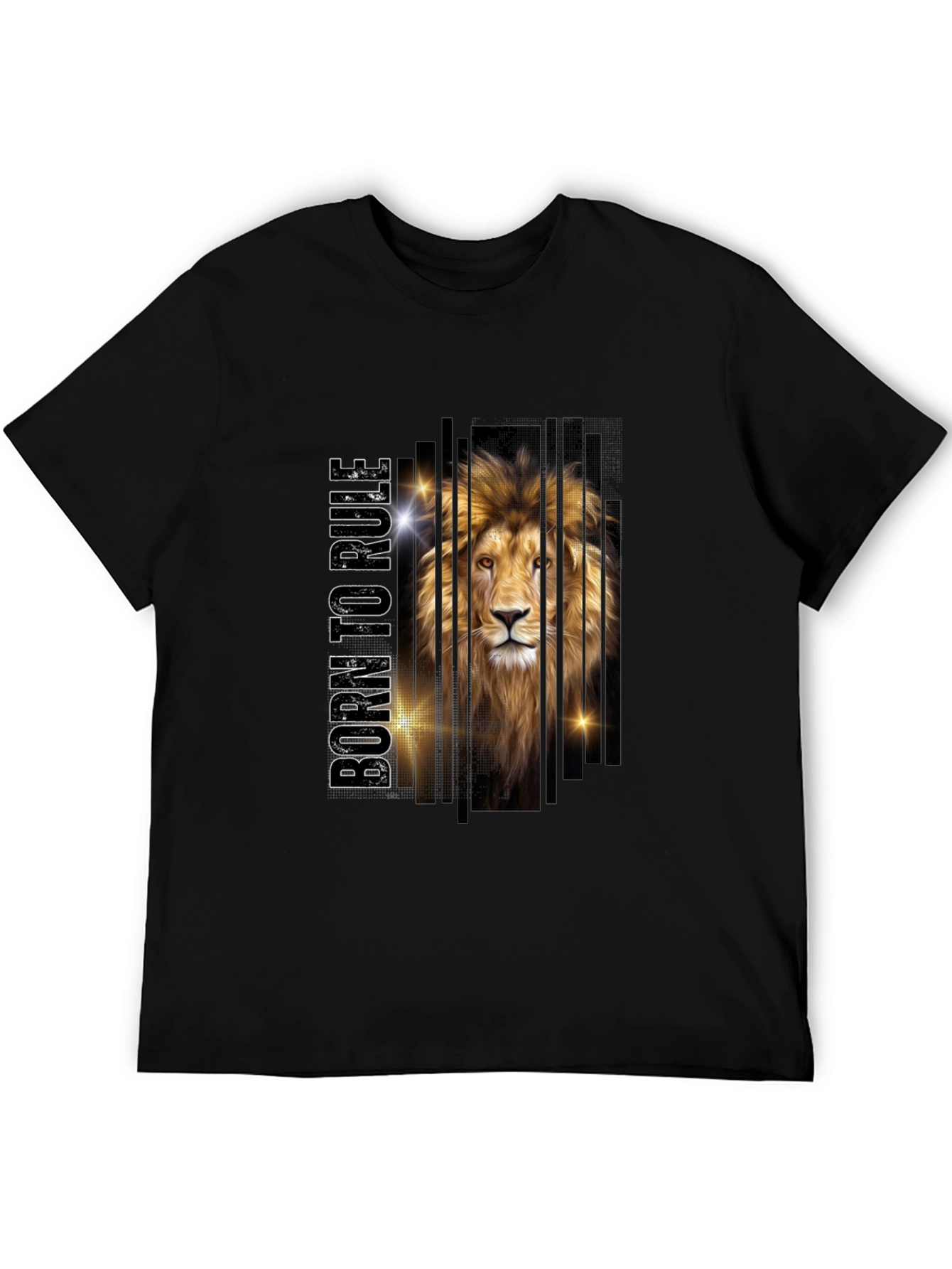 Black Born to Rule Lion Graphic Print Tee - Stylish Men's Black T-Shirt view 5