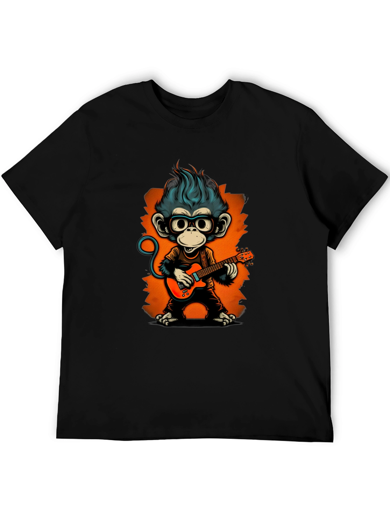 Black Cool Monkey Guitarist Graphic Tee view 5