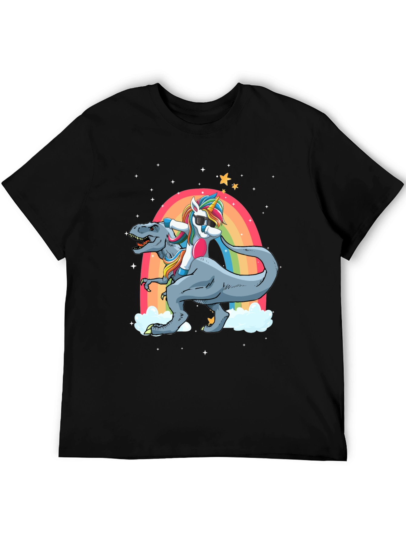 Black Unicorn Riding T-Rex T-Shirt view 5