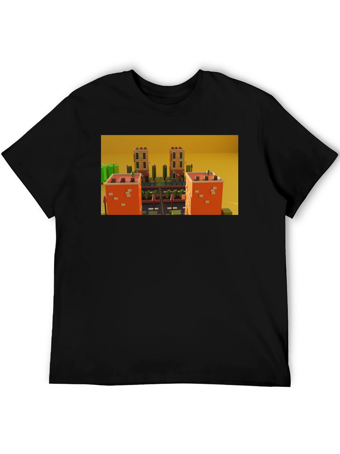 Black Black T-Shirt with 3D Cityscape Design view 5