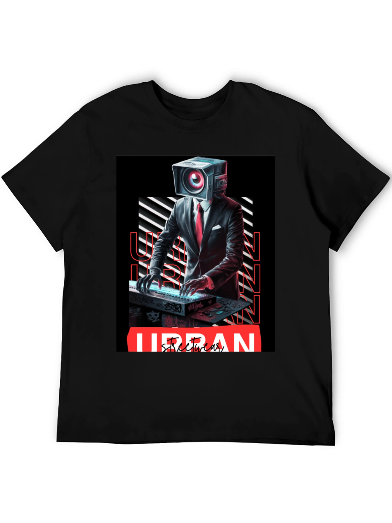 Black Urban Streetwear Camera Head DJ Graphic Tee view 5